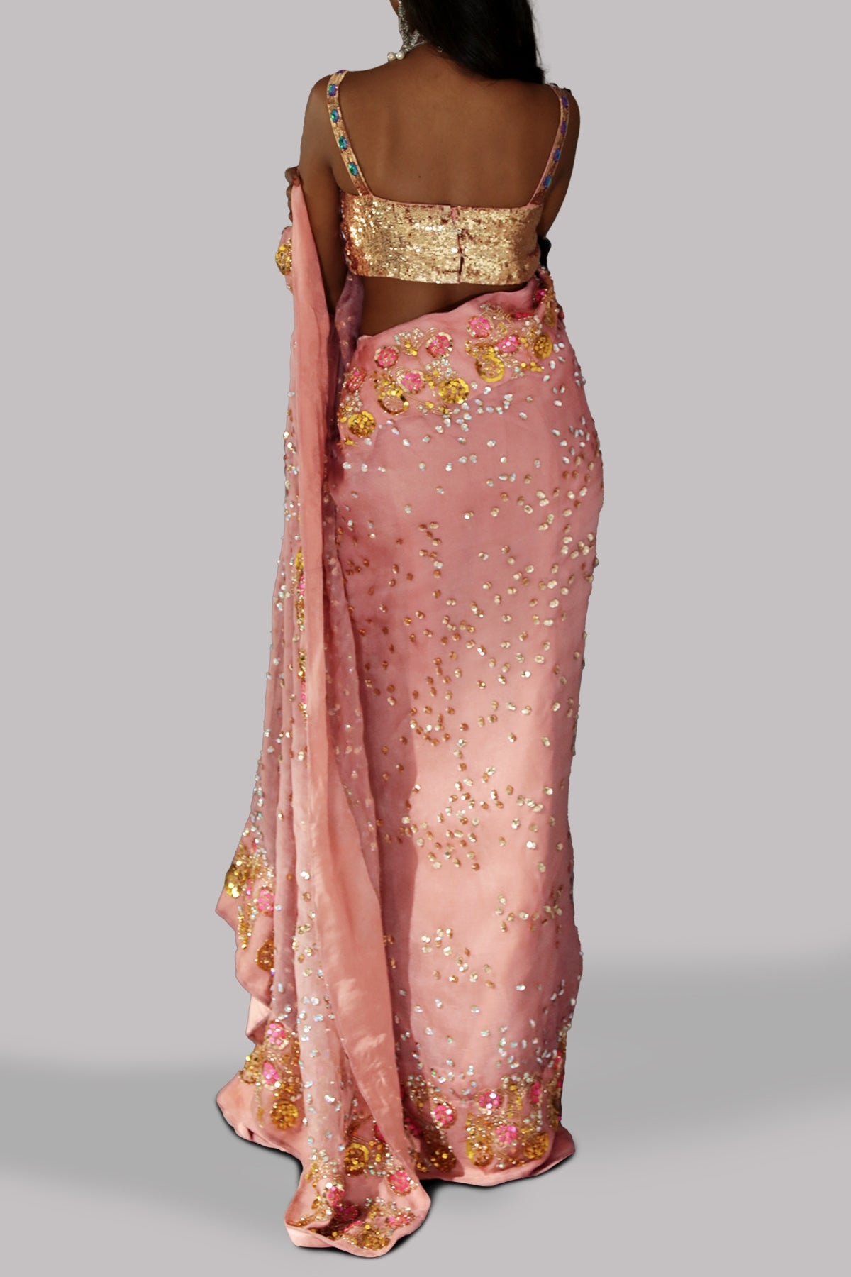 Dusty Pink Embellished Organza Sari