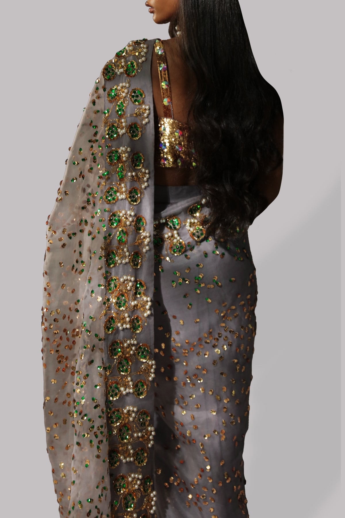 Steeple Grey Embellished Organza Sari