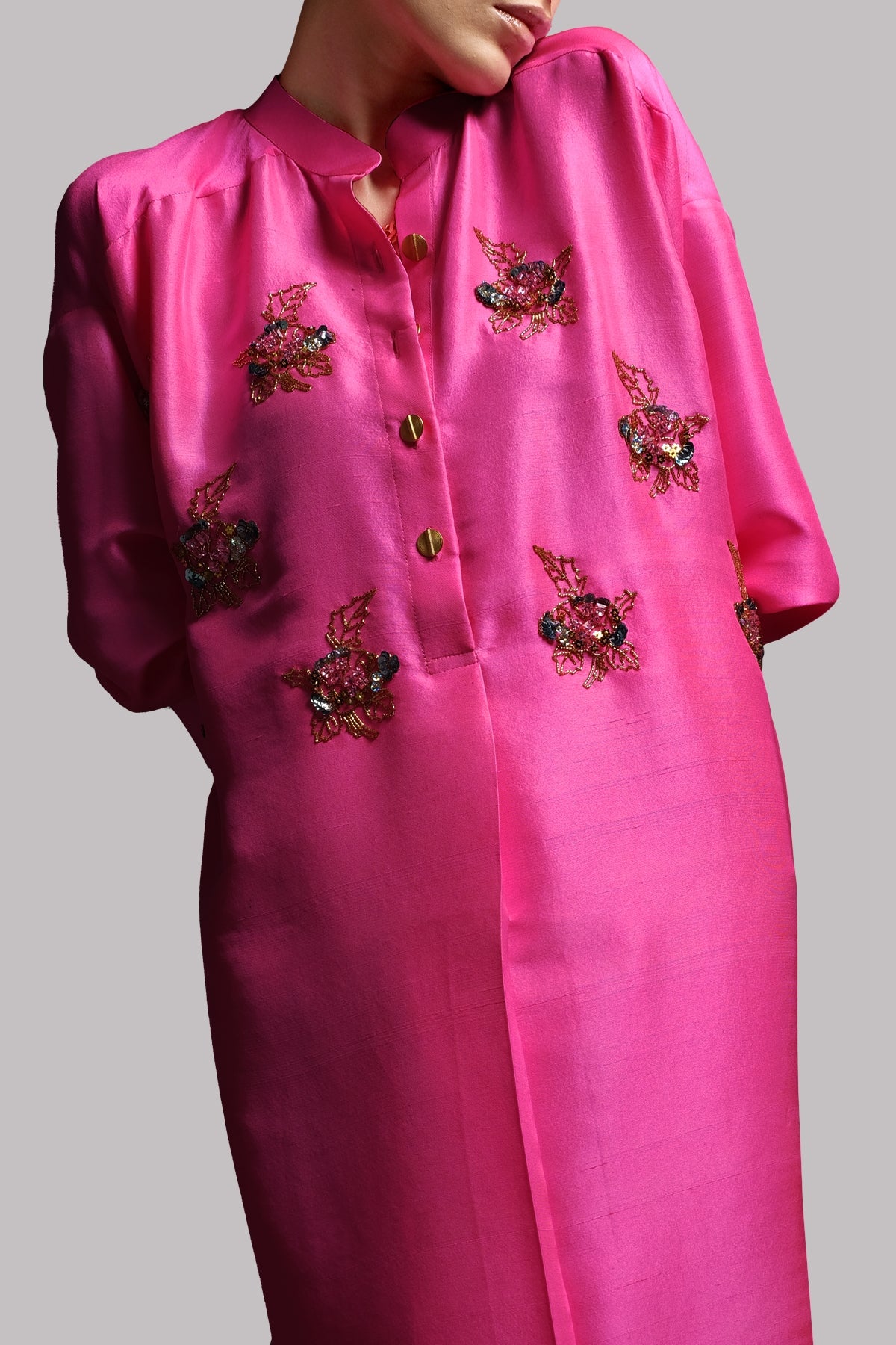 Diva Pink Embellished Raw Silk Set