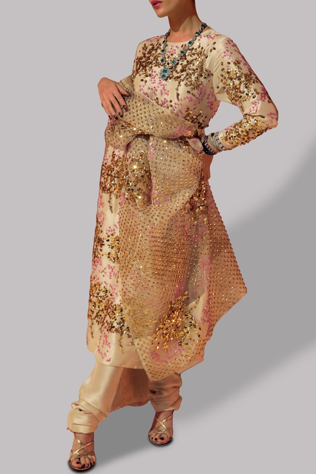 White Swan Embellished Raw Silk Set