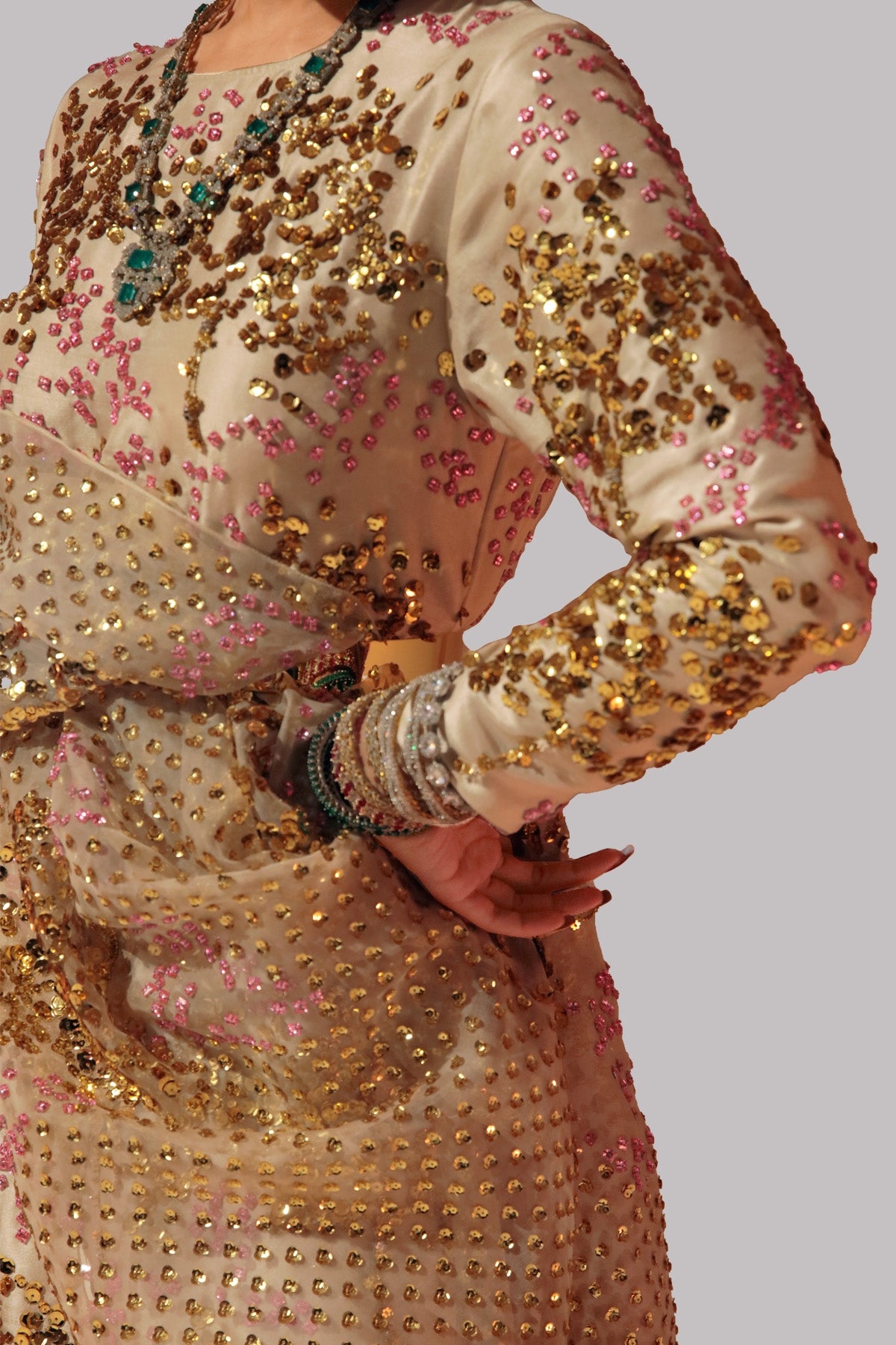 White Swan Embellished Raw Silk Set