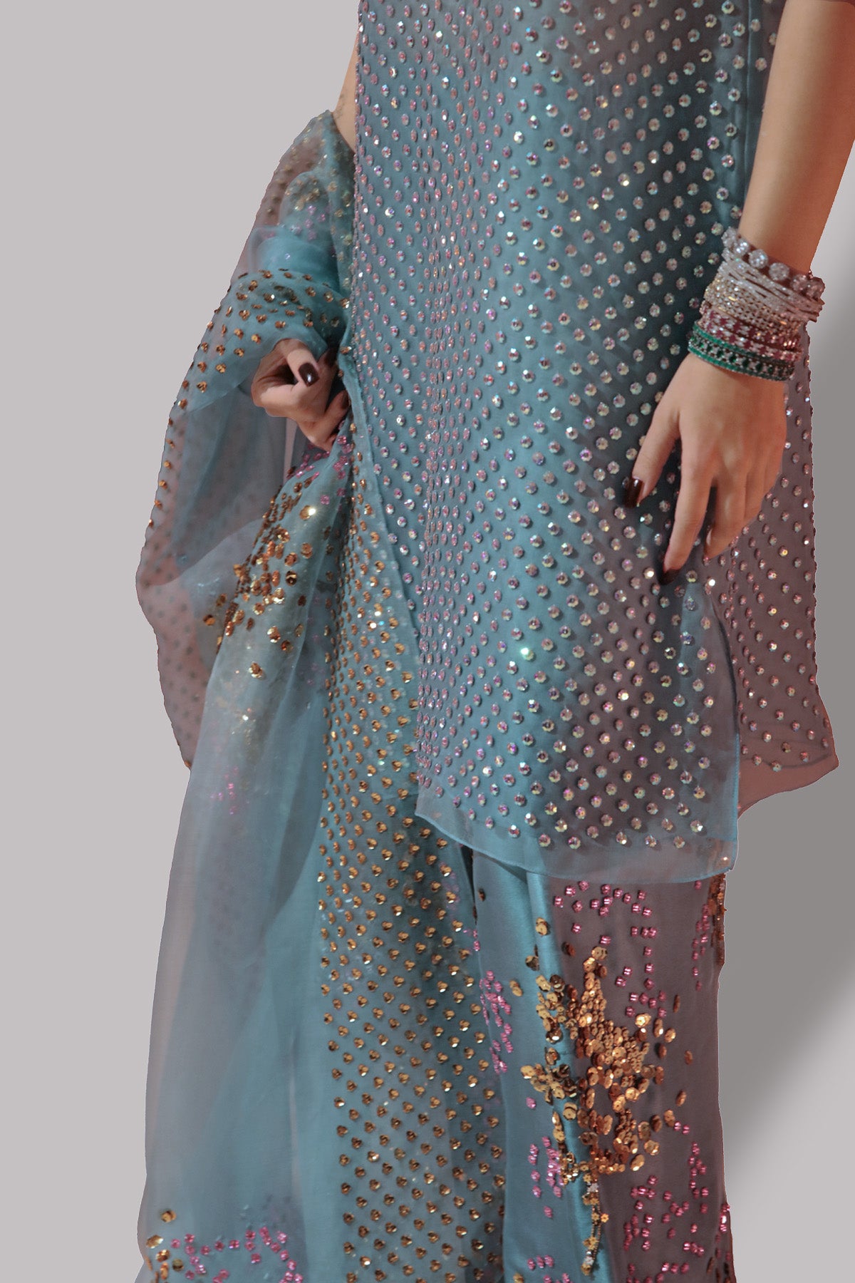 Aqua Embellished Organza Set