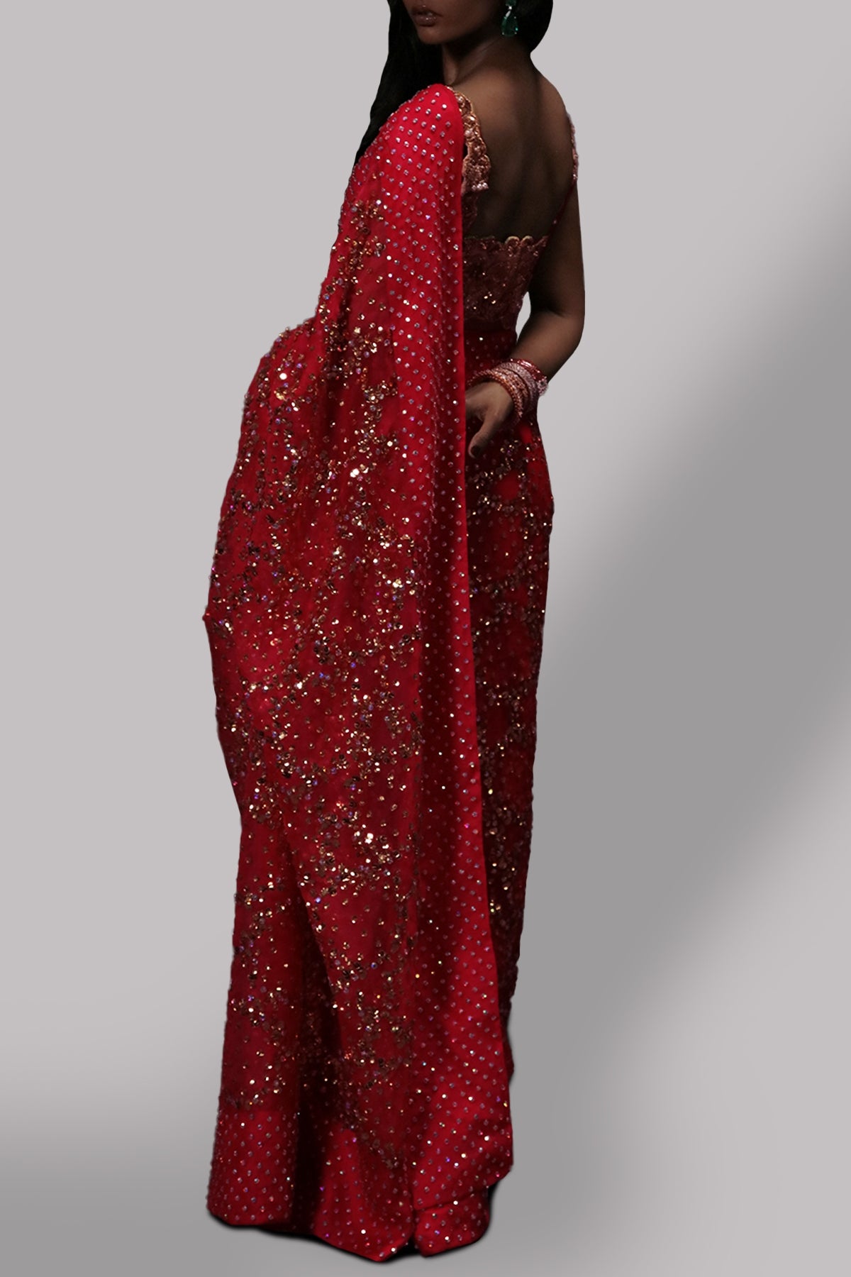 Lollipop Red Embellished Organza Sari