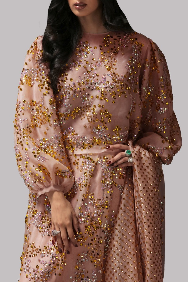 Cameo Rose Embellished Blouse Skirt Dupatta Set