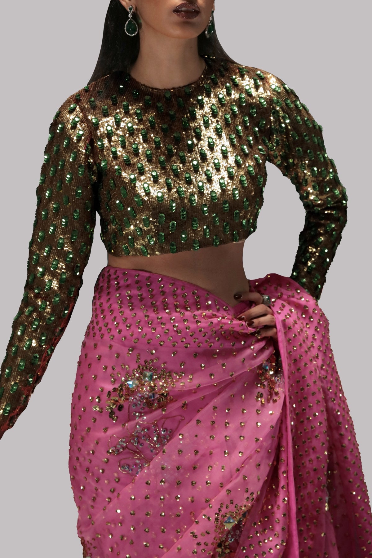 Pink Carnation Embellished Organza Sari