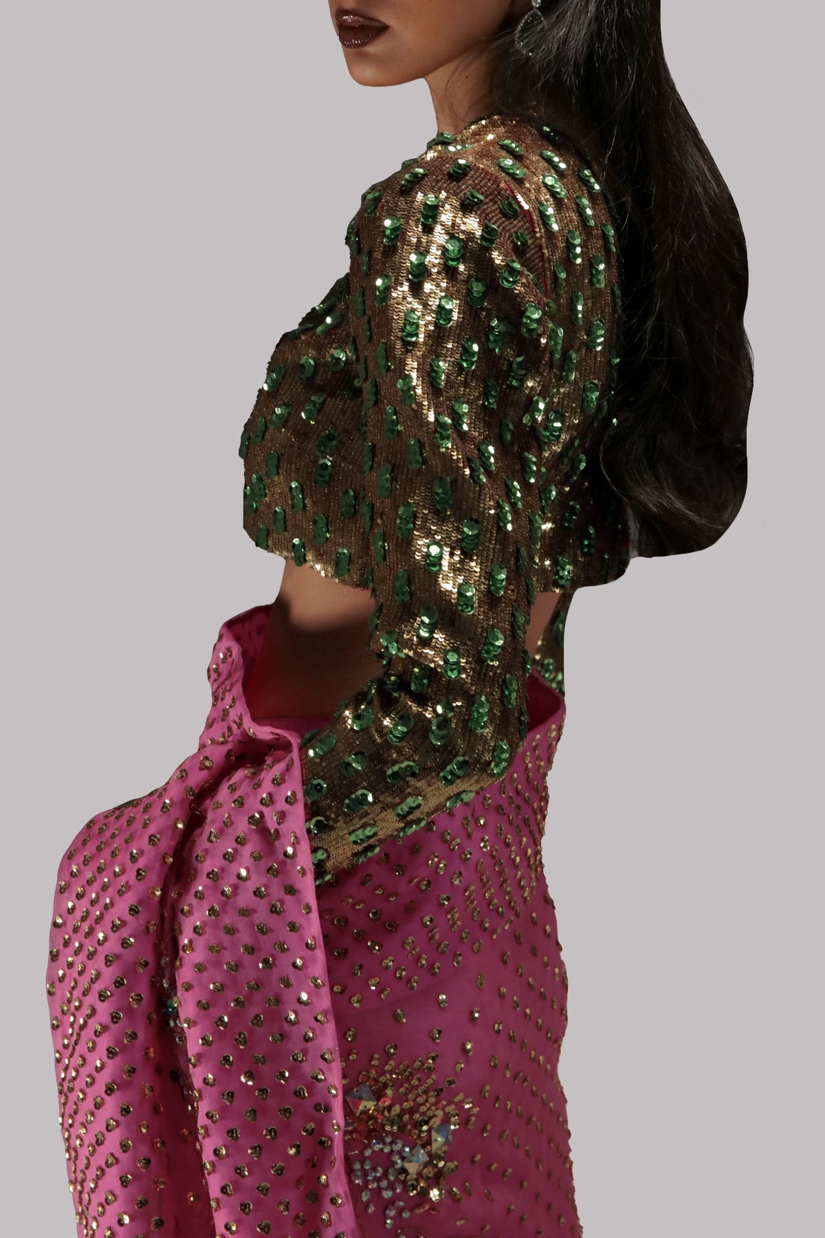 Pink Carnation Embellished Organza Sari