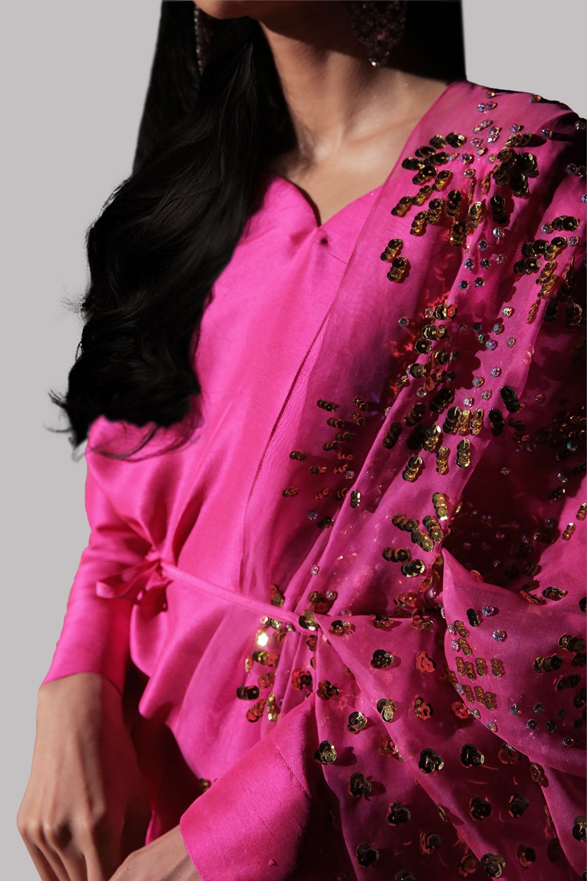 Diva Pink Embellished Raw Silk Set