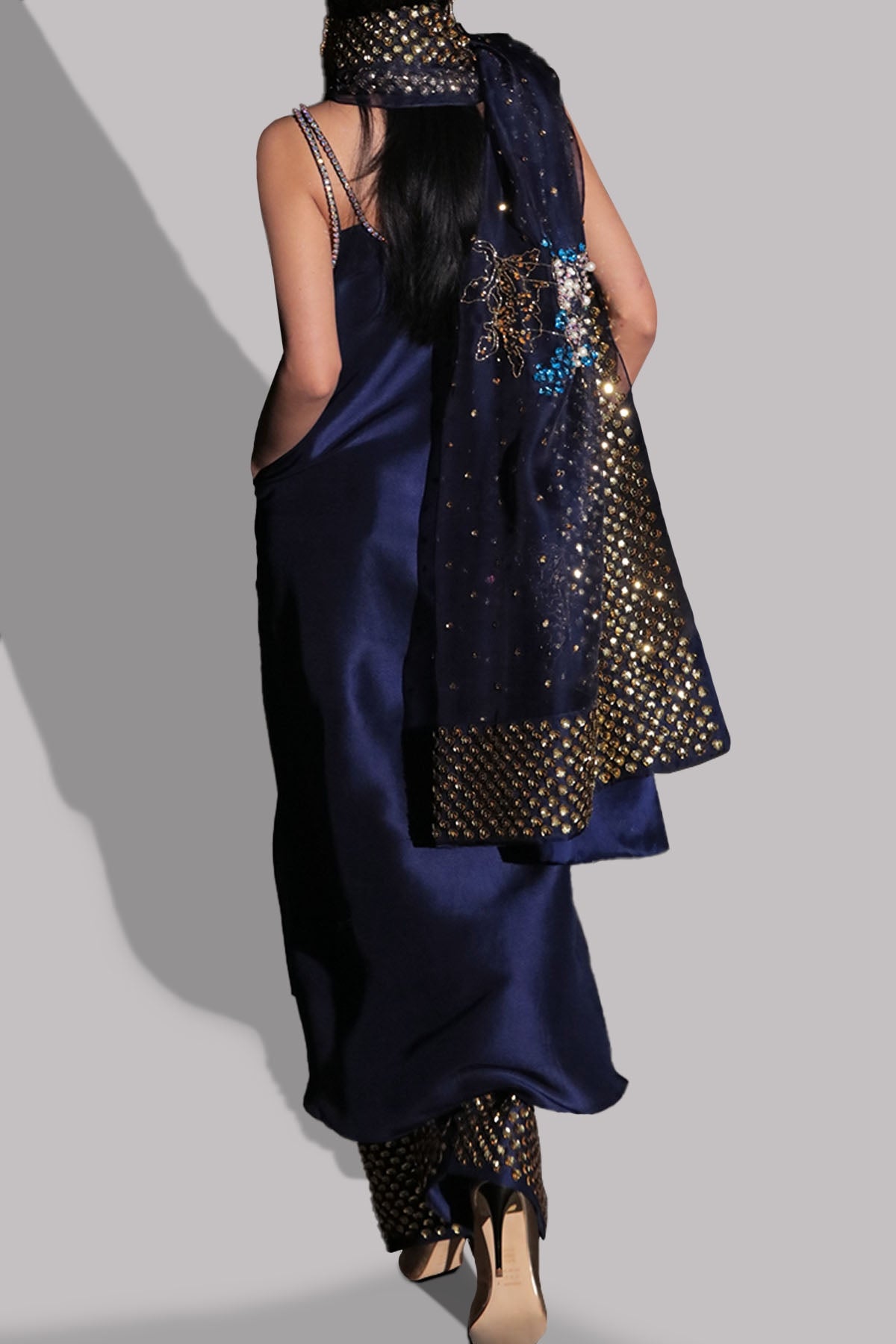 Black Iris Embellished Raw Silk Set