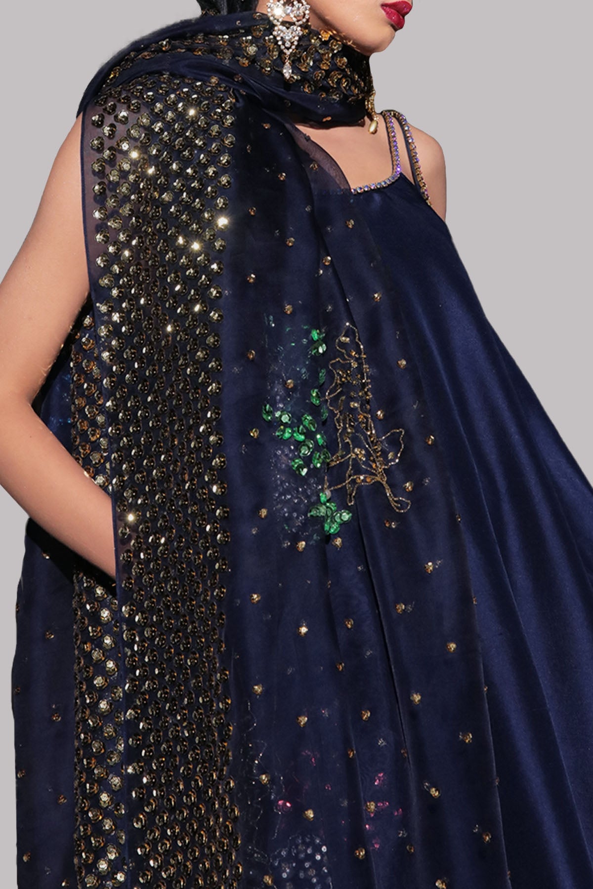 Black Iris Embellished Raw Silk Set