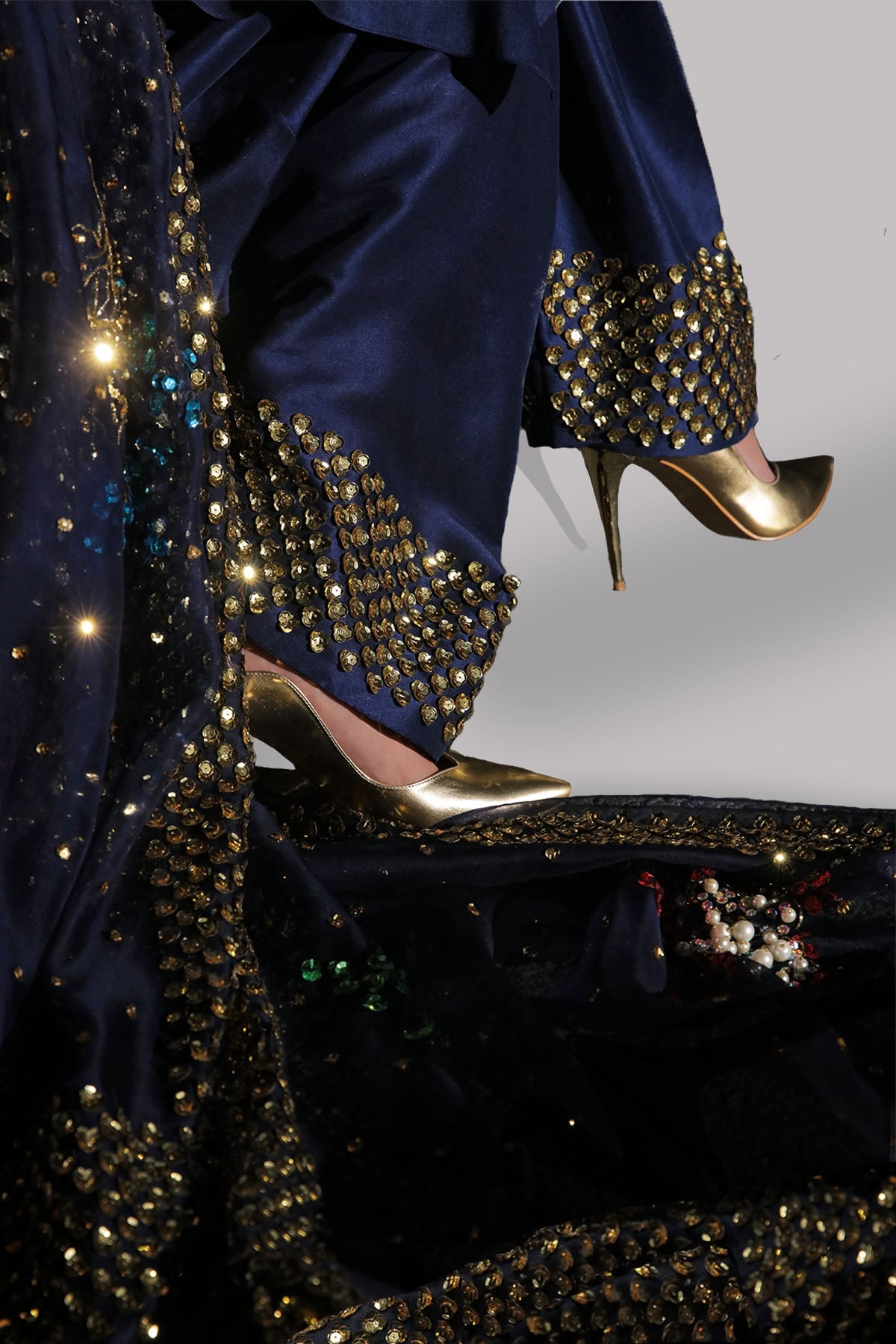Black Iris Embellished Raw Silk Set