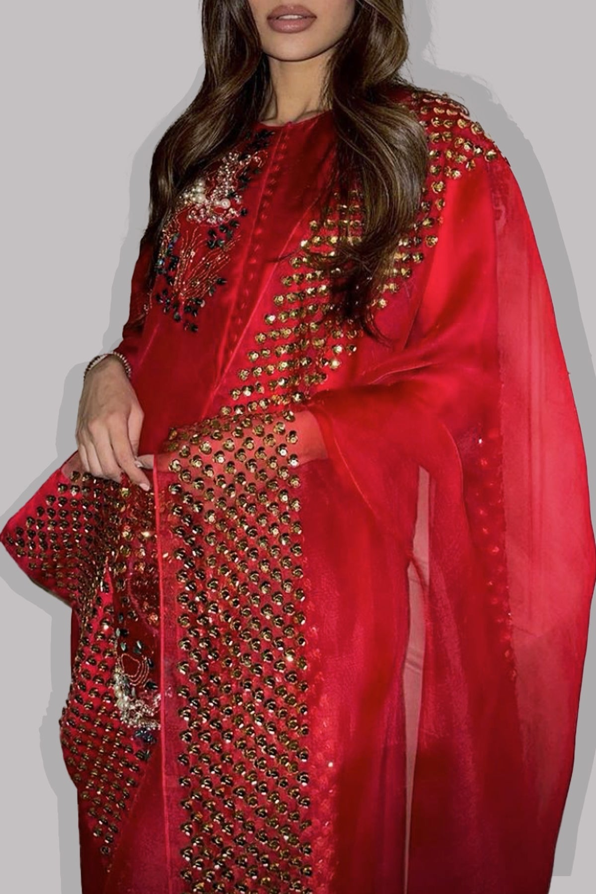 Lollipop Red Embellished Raw Silk Set