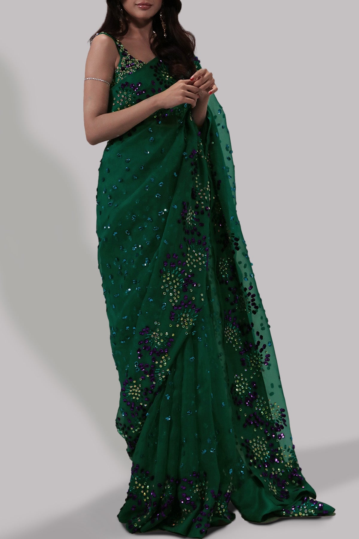 Evergreen Embellished Organza Sari