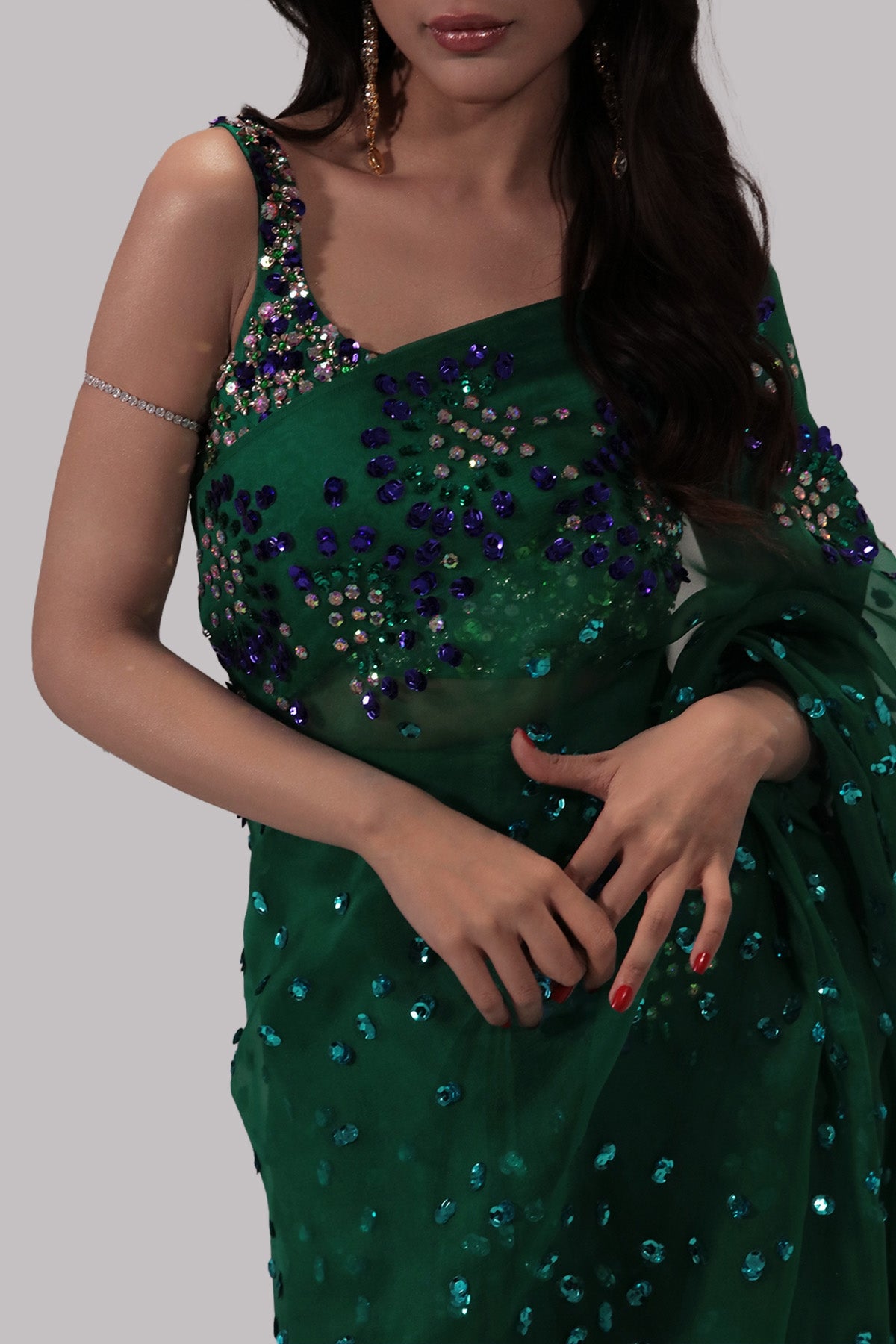 Evergreen Embellished Organza Sari