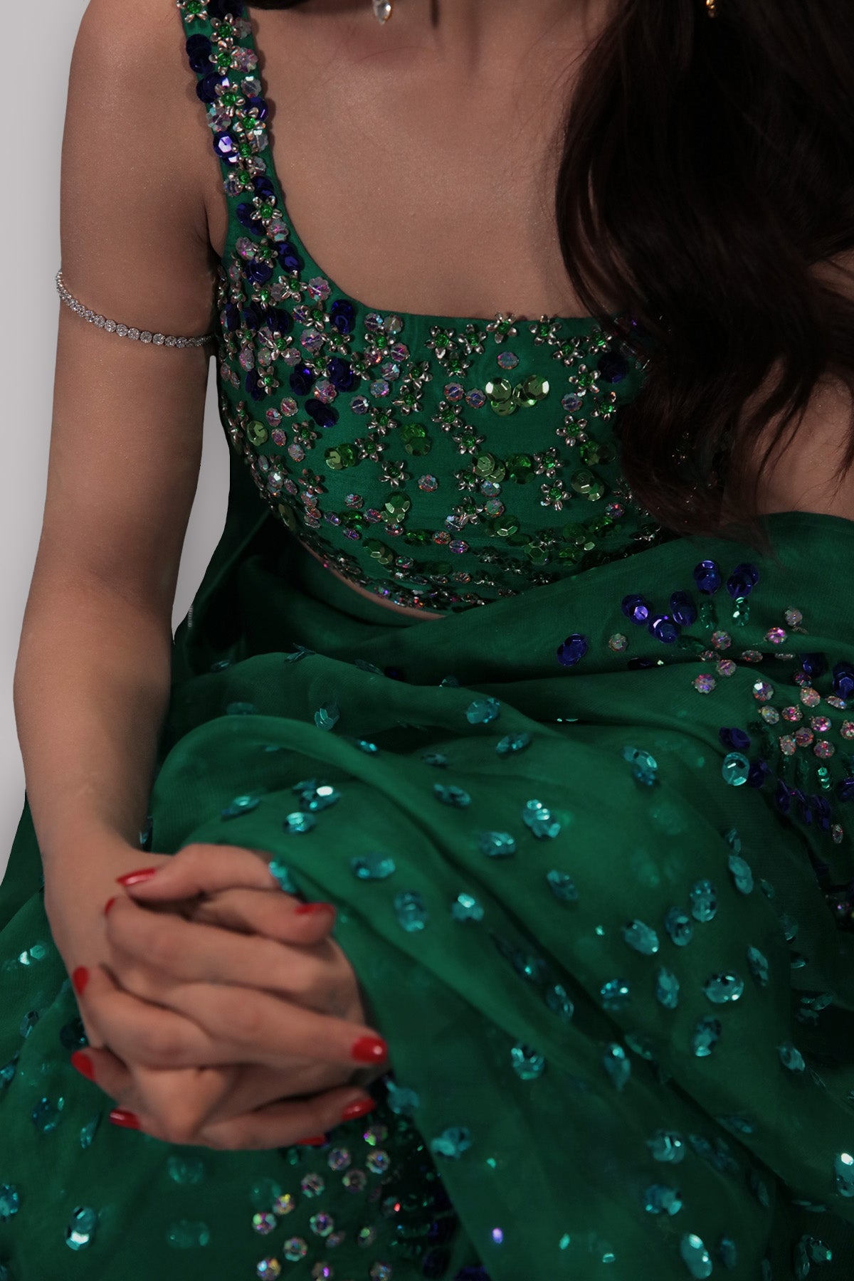 Evergreen Embellished Organza Sari