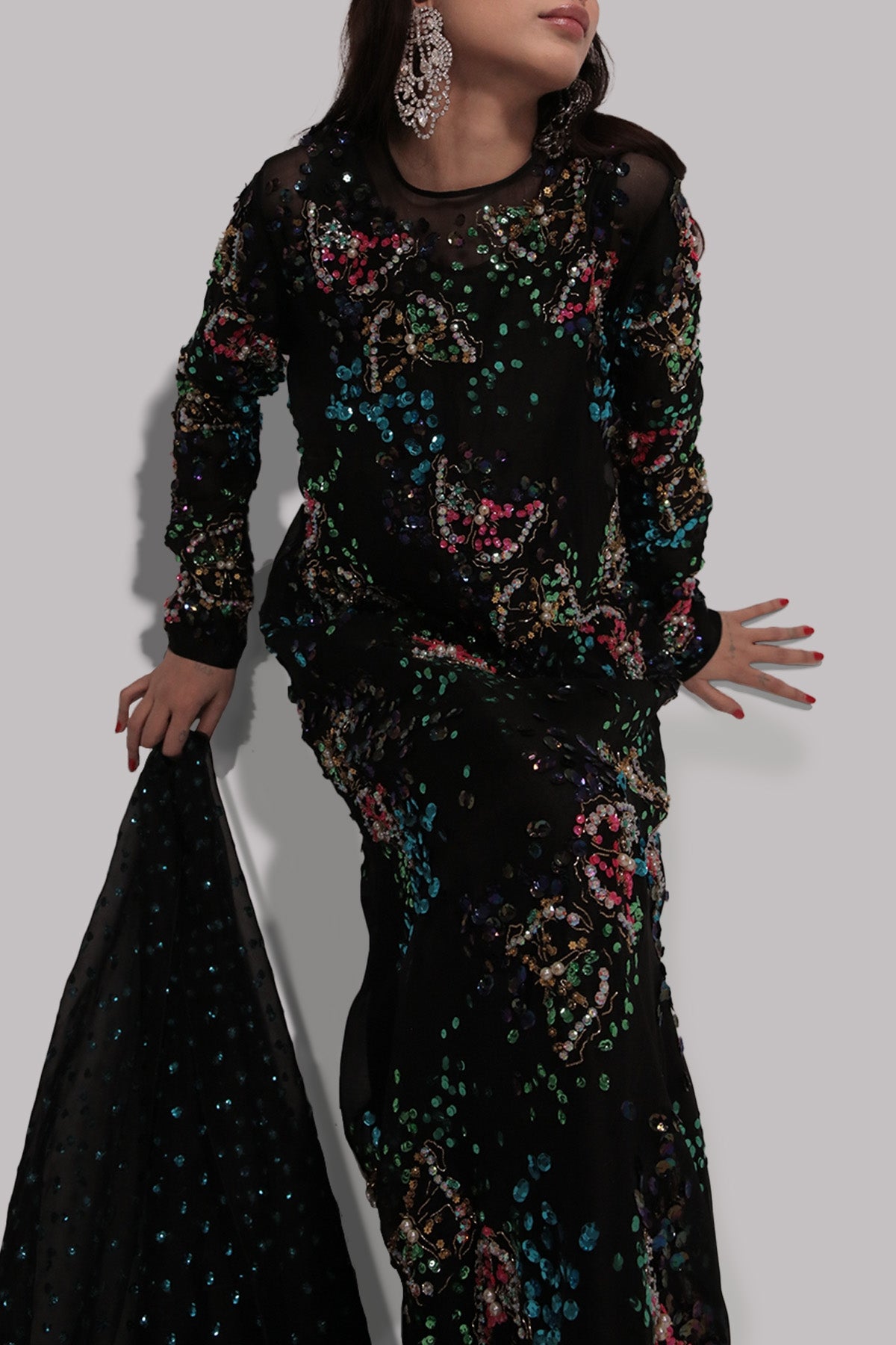 Black Maxi Raw Silk Set