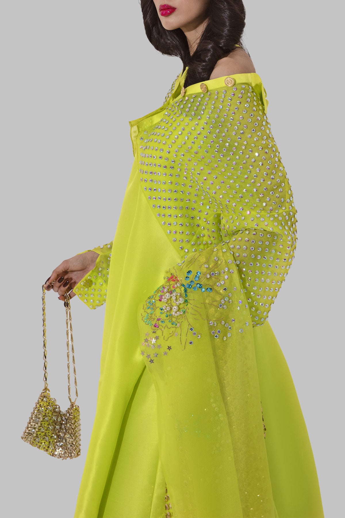 Lime Punch Embellished Raw Silk Set