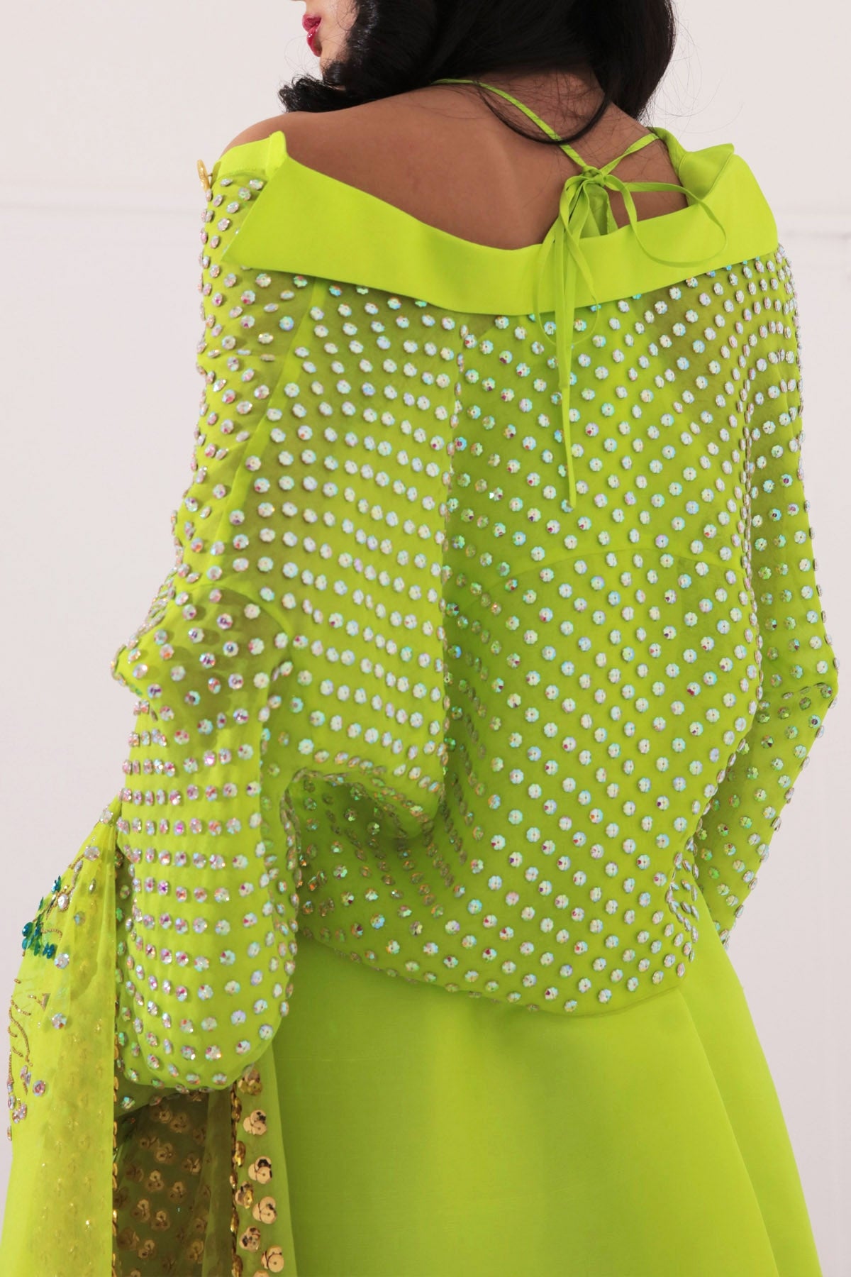 Lime Punch Embellished Raw Silk Set