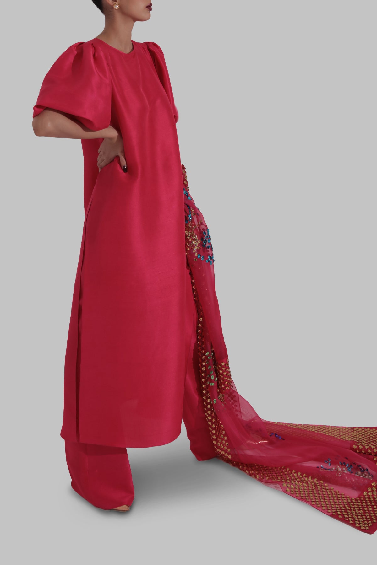 Lollipop Red Embellished Raw Silk Set