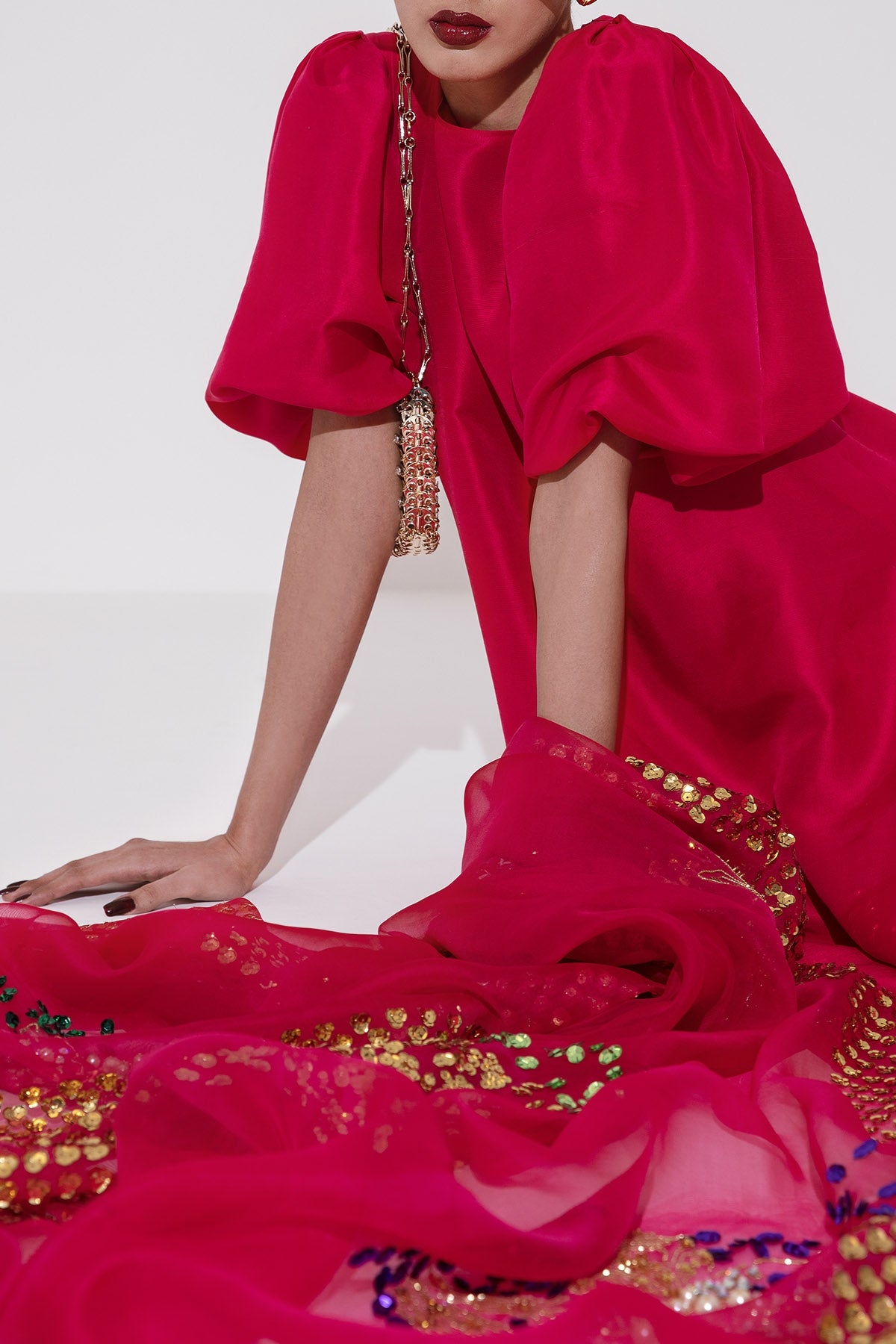 Lollipop Red Embellished Raw Silk Set
