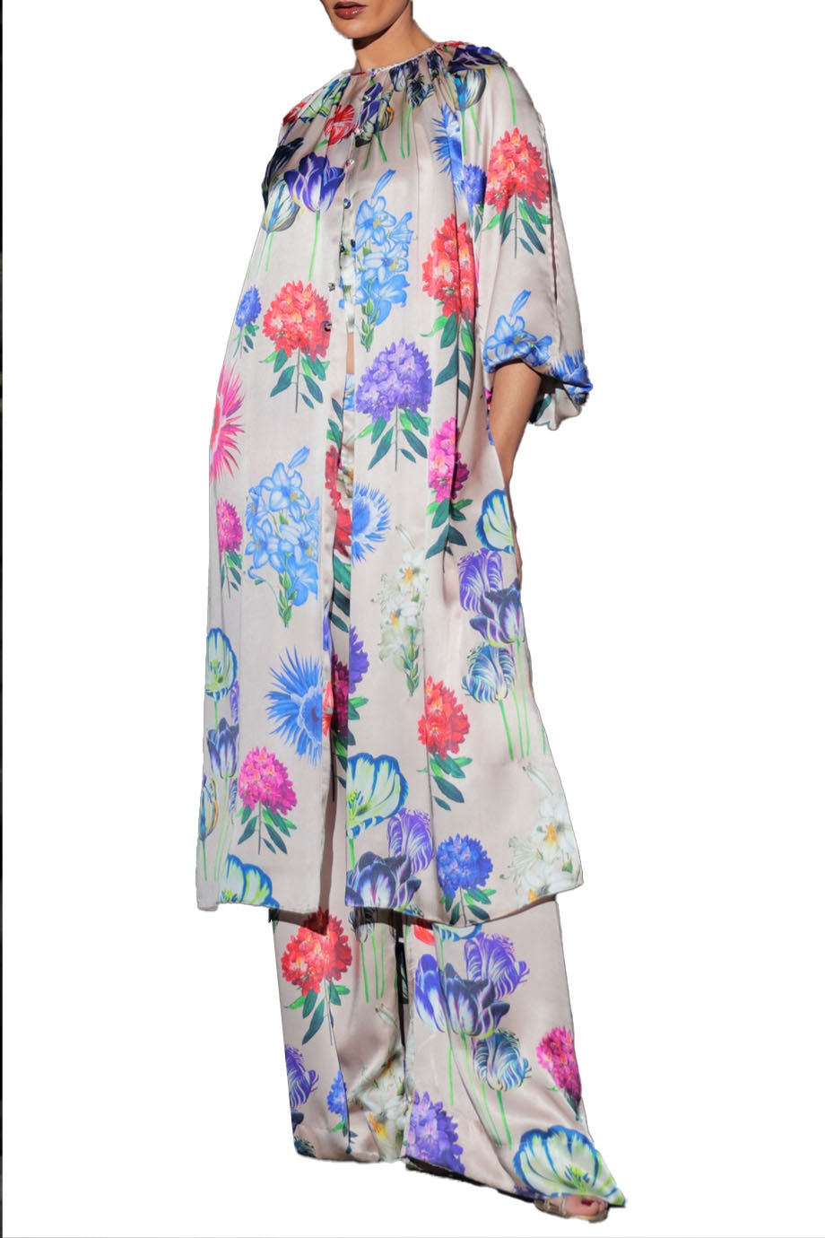 Cameo Rose Floral Print Satin Silk Set