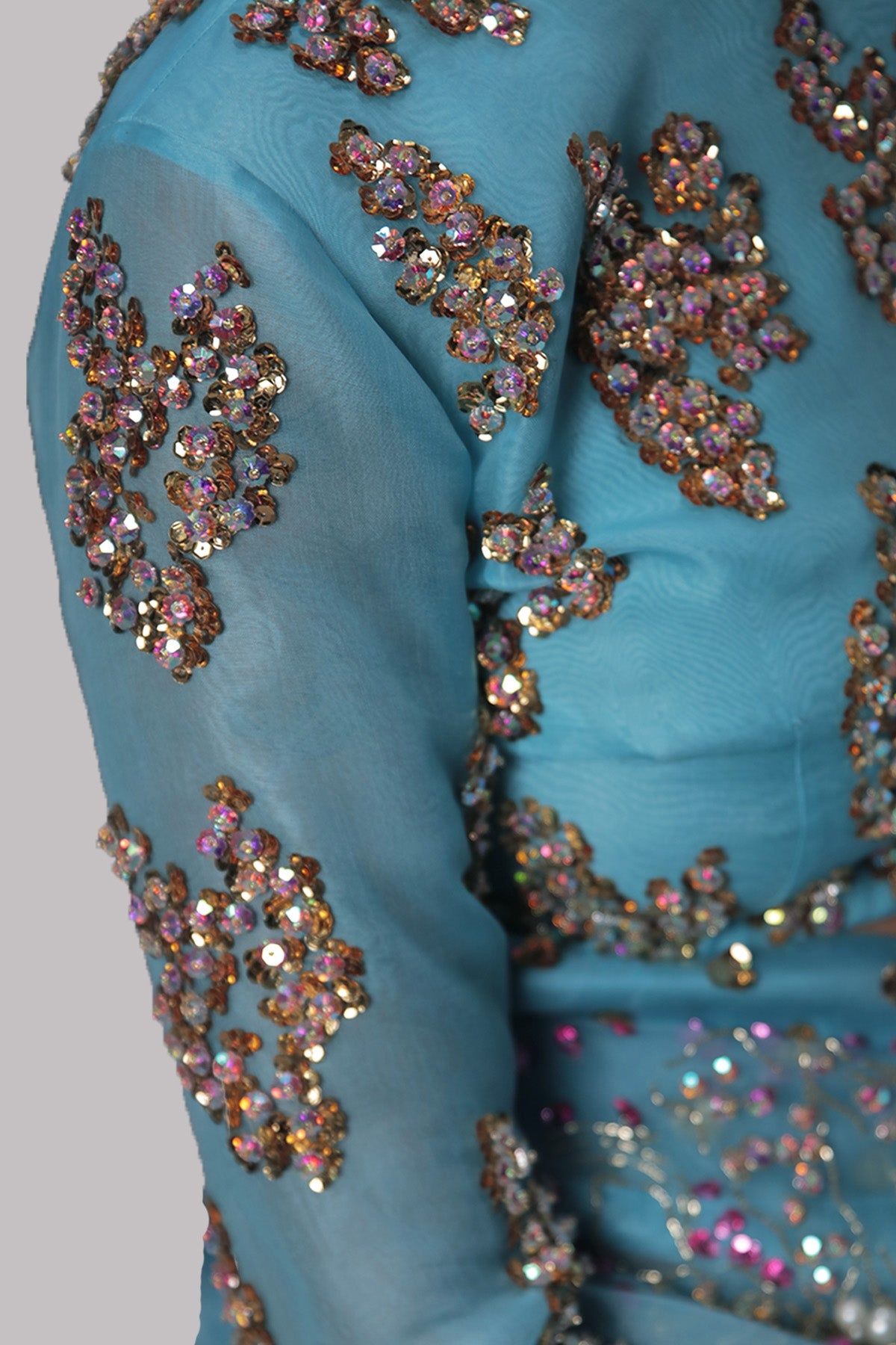 Blue Topaz Embellished Organza Sari
