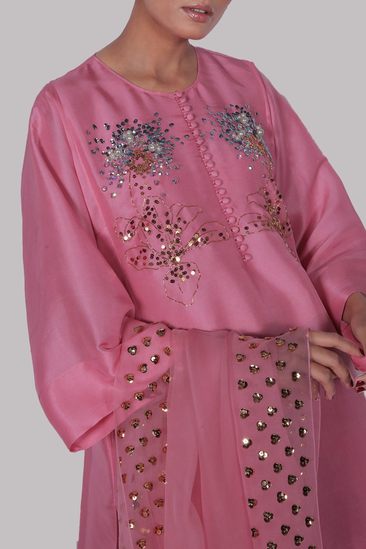 Peony Pink Raw Silk Set