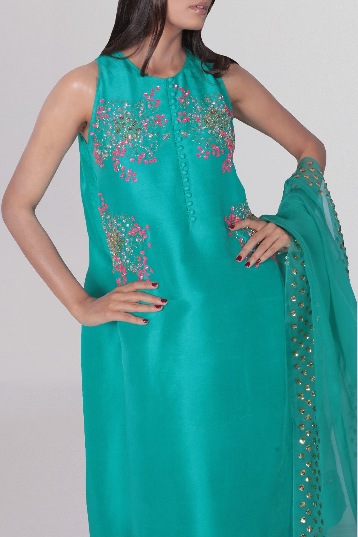 Arcadia Green Raw Silk Set