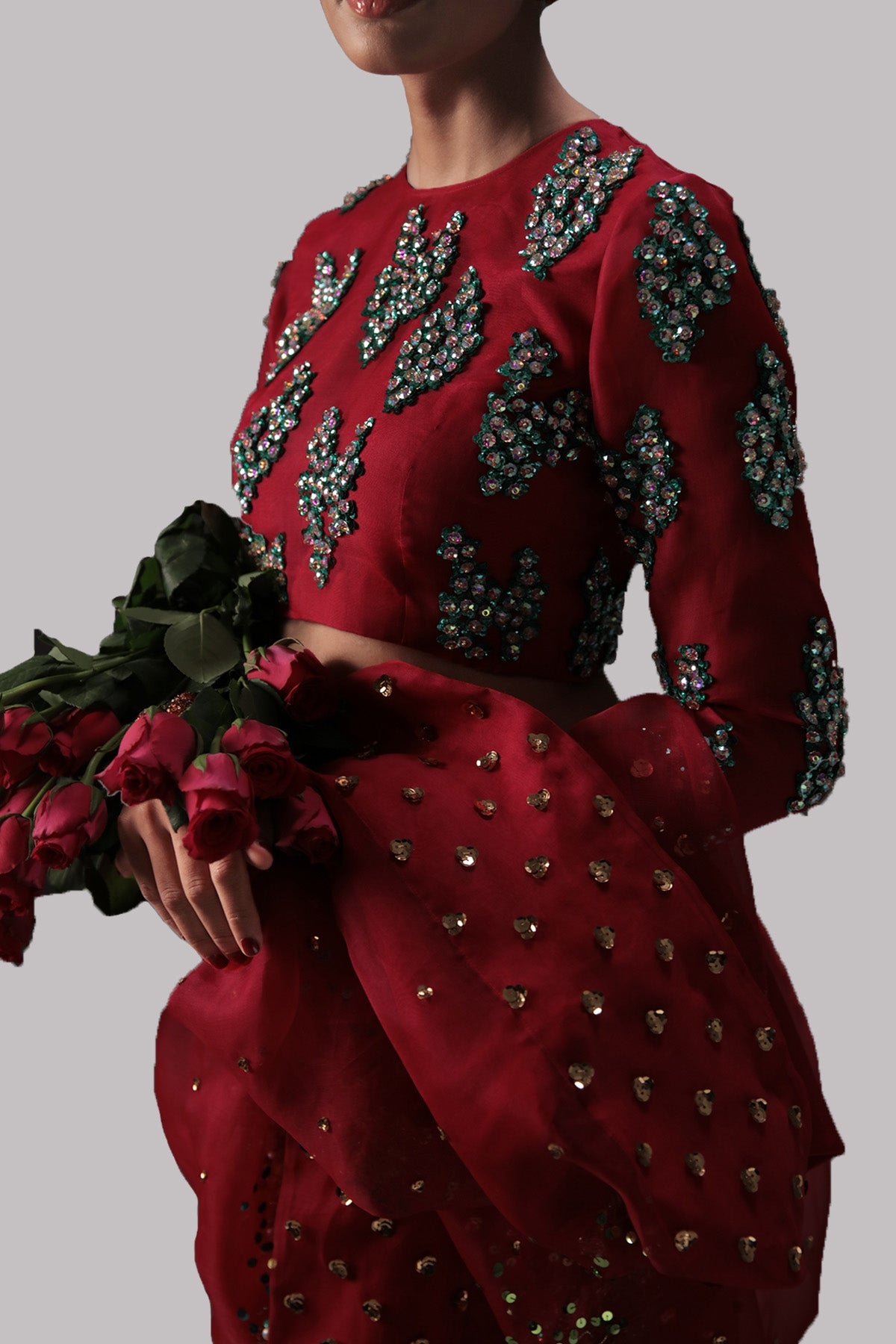 Tango Red Embellished Organza Sari