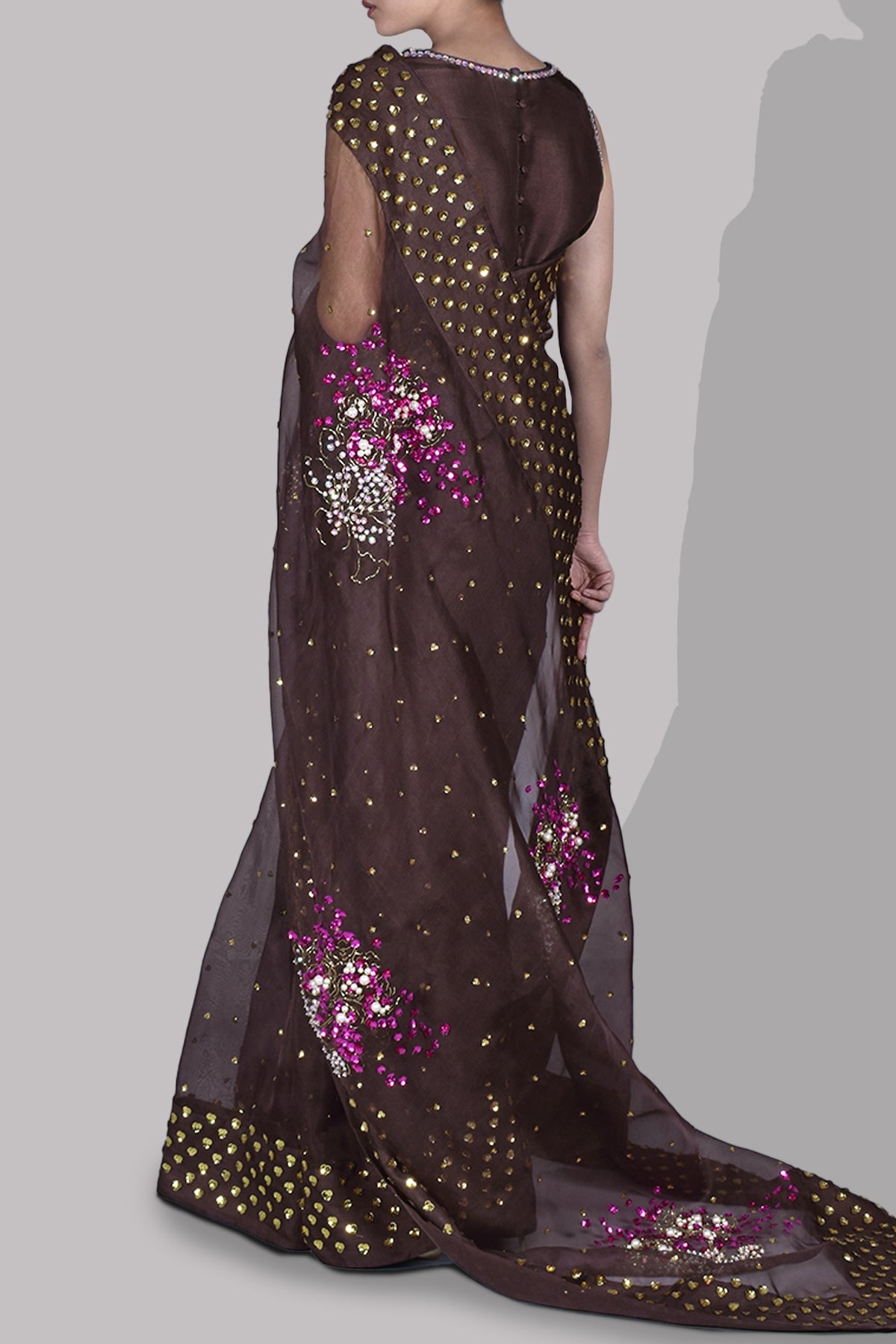 French Roast Embellished Organza Sari