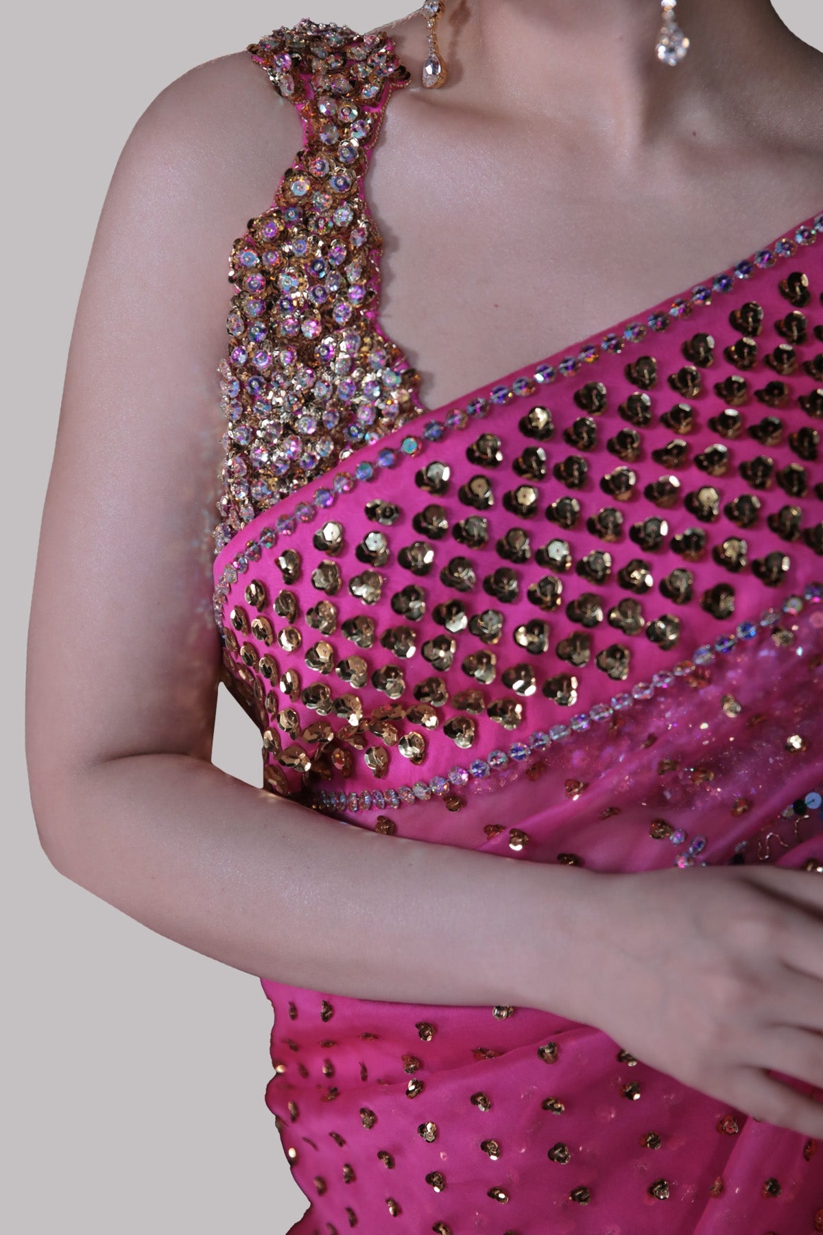 Diva Pink Embellished Organza Sari