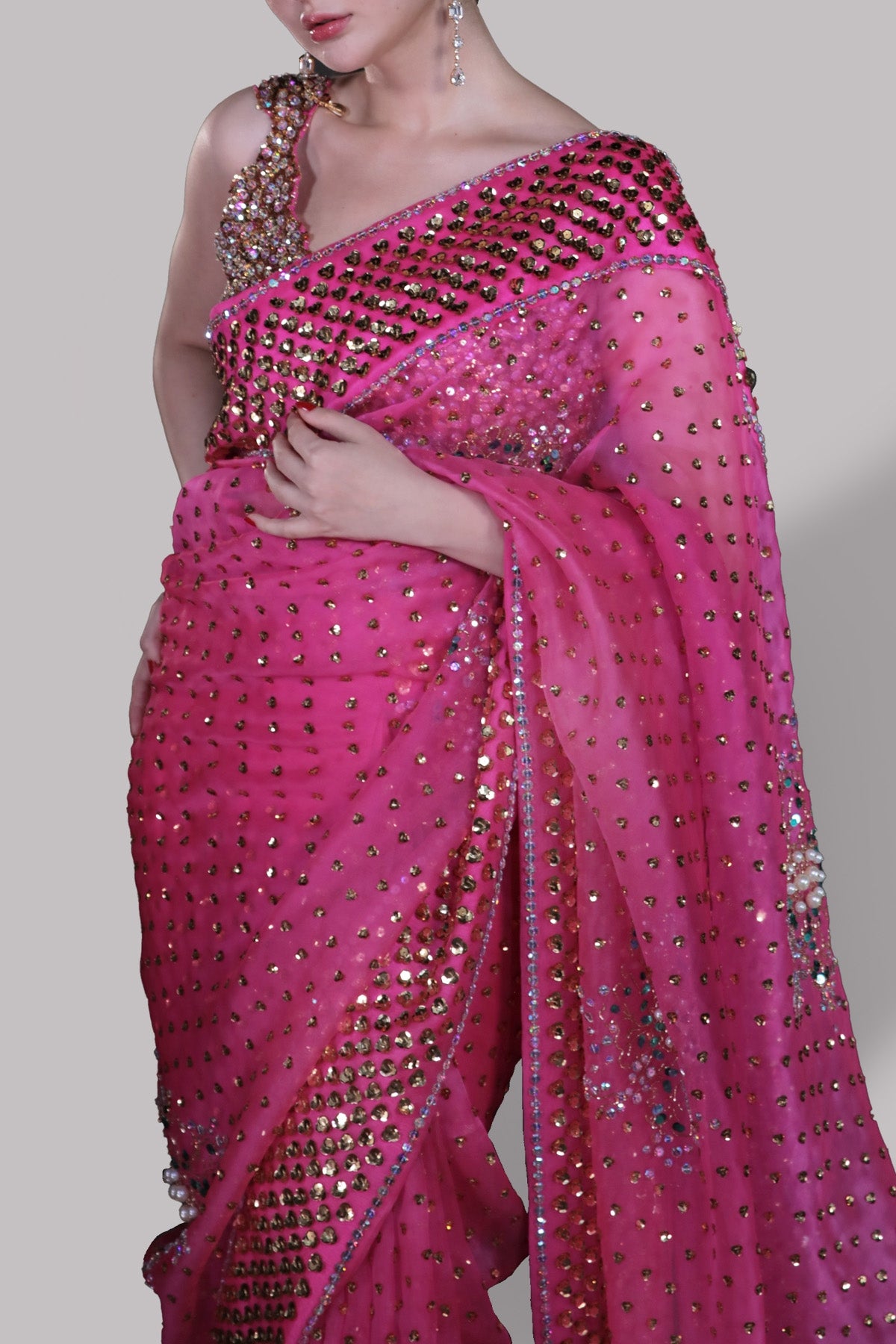 Diva Pink Embellished Organza Sari
