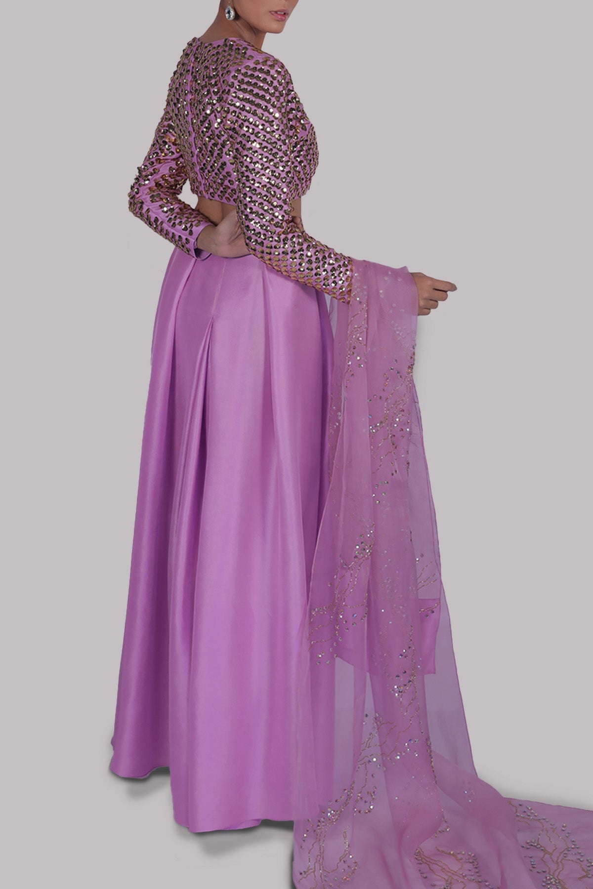 Lilac Embellished Blouse Skirt Dupatta Set