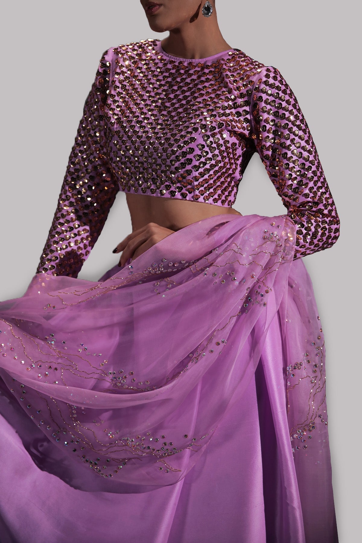 Lilac Embellished Blouse Skirt Dupatta Set