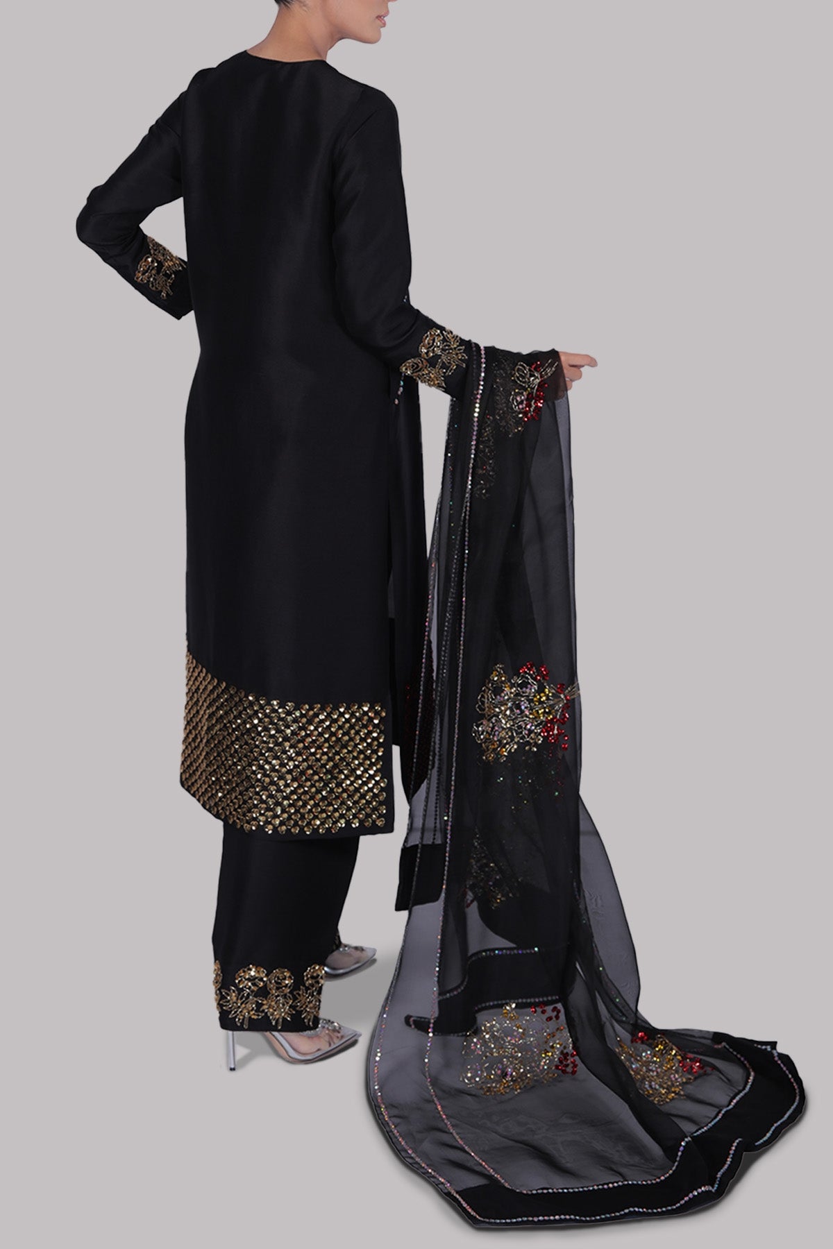 Black Raw Silk Set