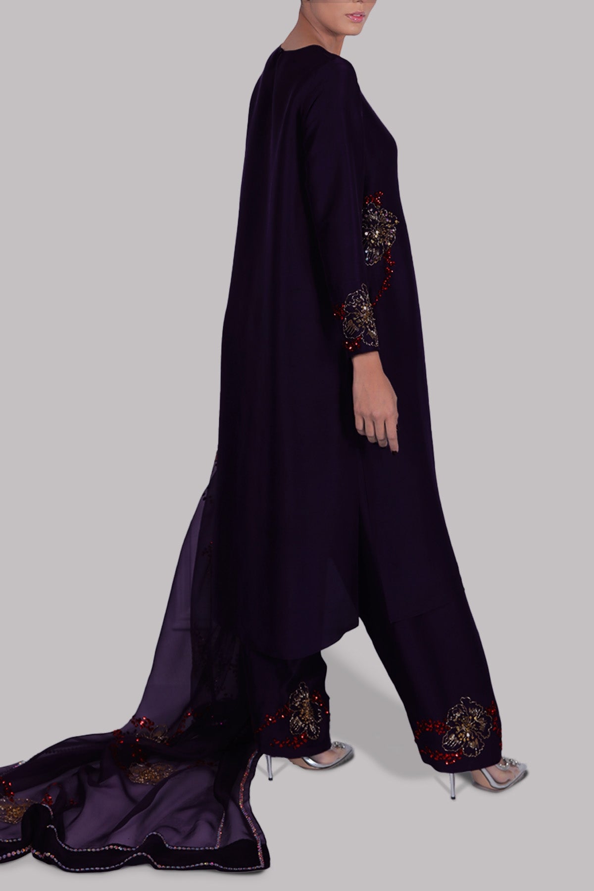Purple Penant Raw Silk Set