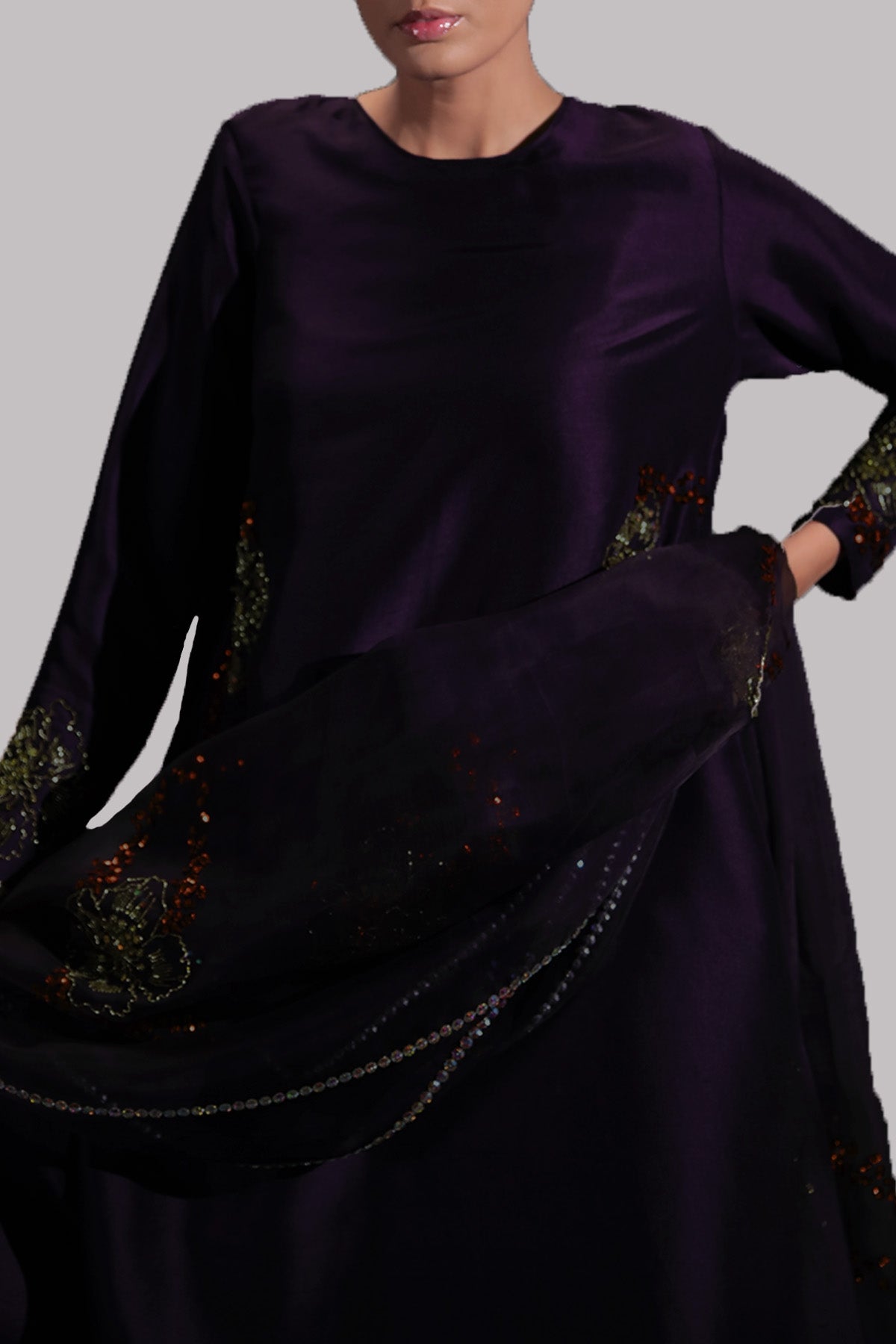 Purple Penant Raw Silk Set