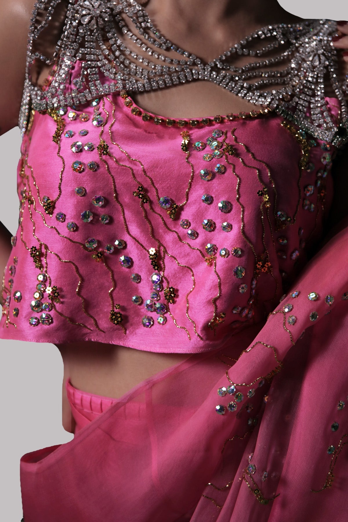 Azalea Pink Embellished Organza Sari