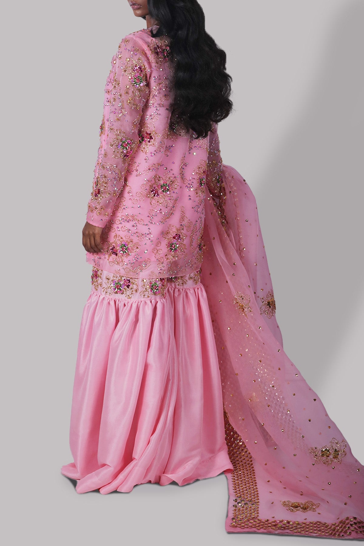 Rose Shadow Raw Silk Gharara Set