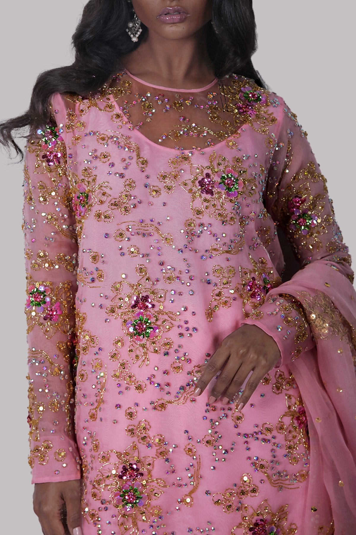 Rose Shadow Raw Silk Gharara Set