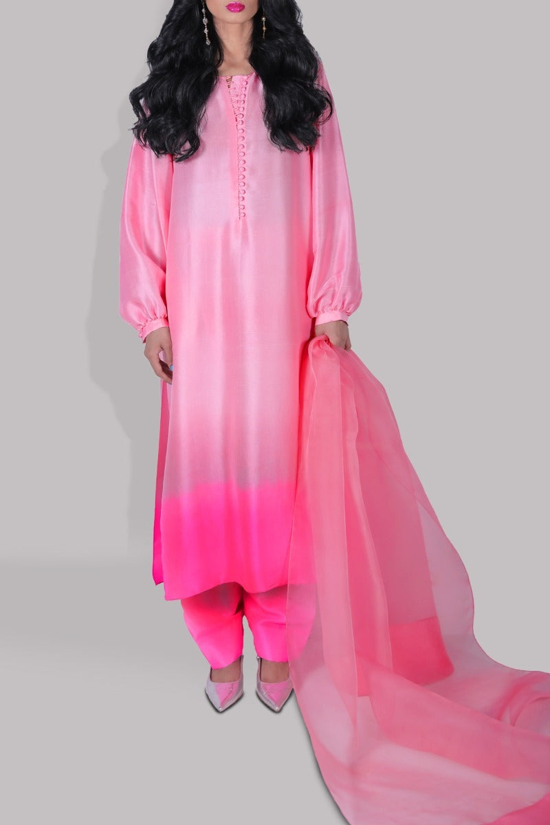 Peony &amp; Pink Lemonade Ombre Raw Silk Tunic Set