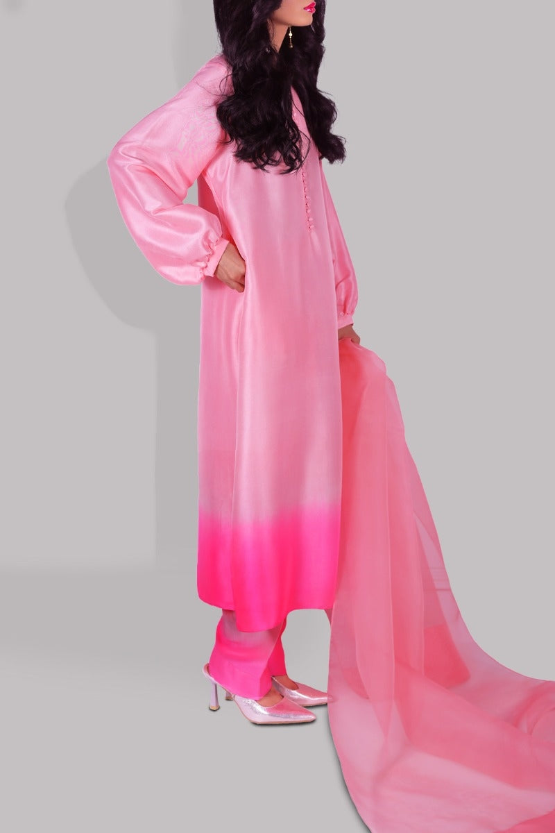 Peony &amp; Pink Lemonade Ombre Raw Silk Tunic Set