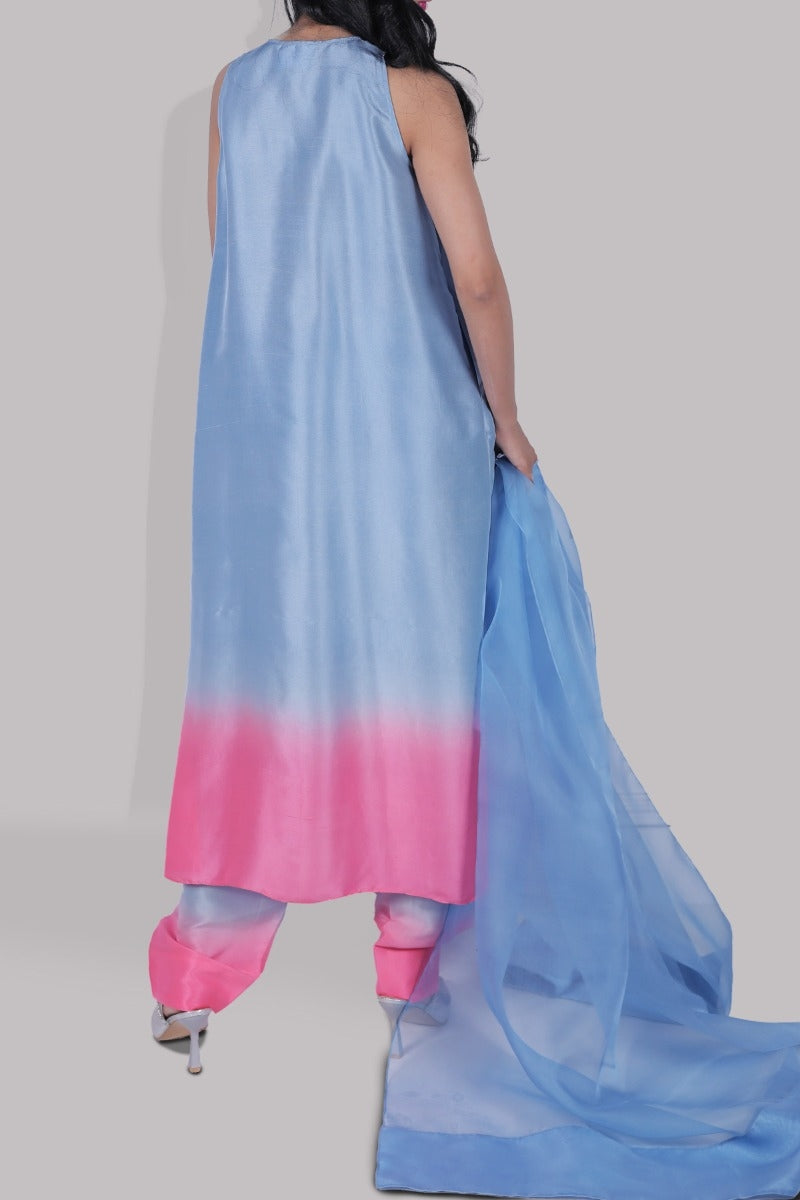 Blue Bell &amp; Pink Lemonade Ombre Raw Silk Tunic Set