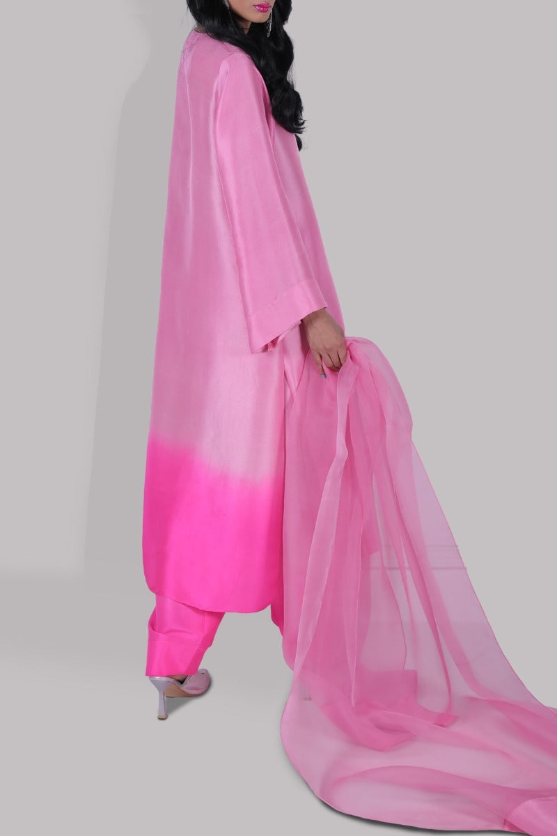 Sachet Pink &amp; Diva Pink Ombre Raw Silk Tunic Set