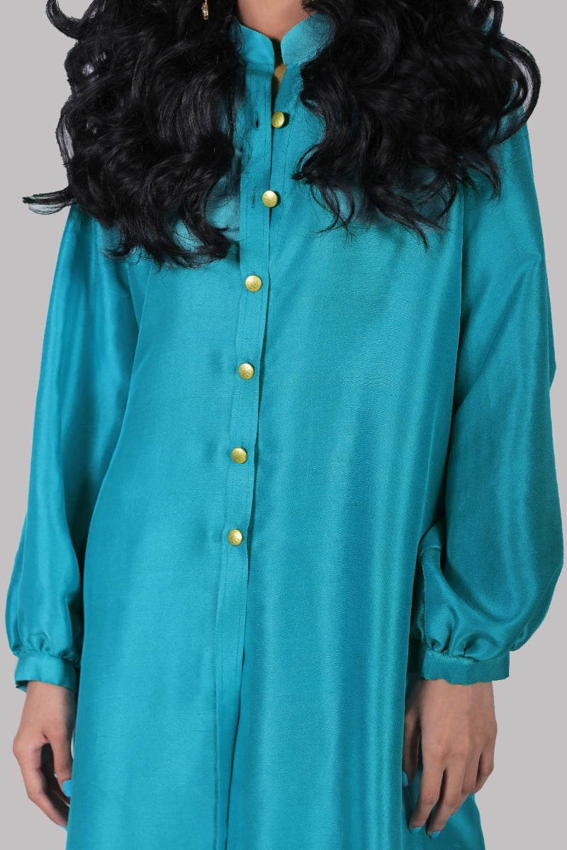 Viridian Green &amp; Emerald Green Ombre Raw Silk Tunic Set