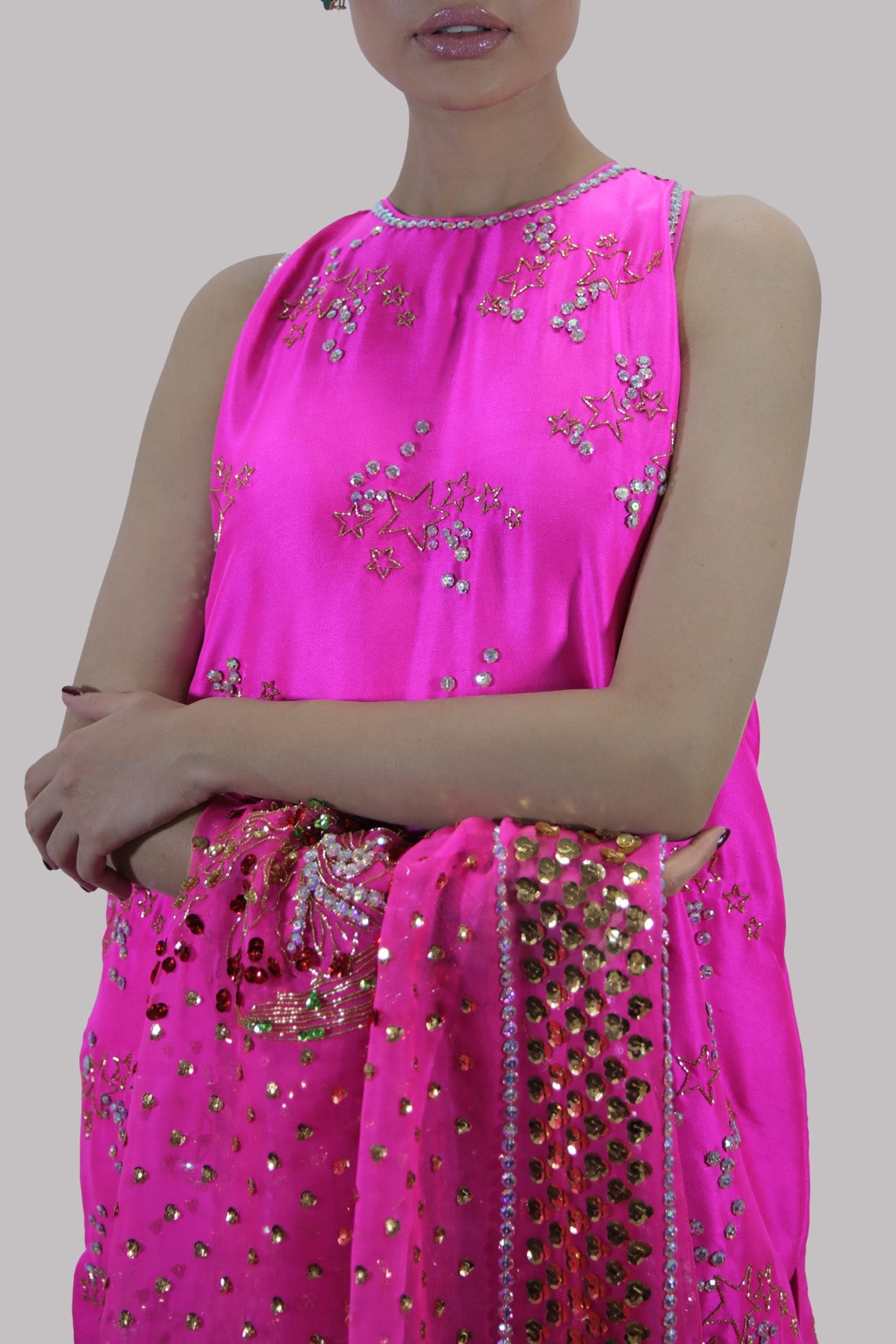 Diva Pink Embellished Raw Silk Set