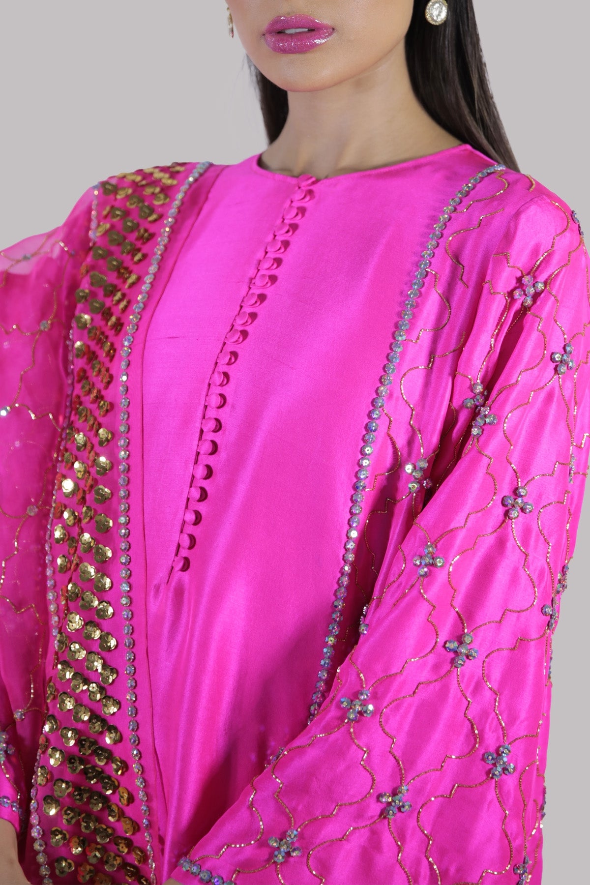 Diva Pink Embellished Raw Silk Set