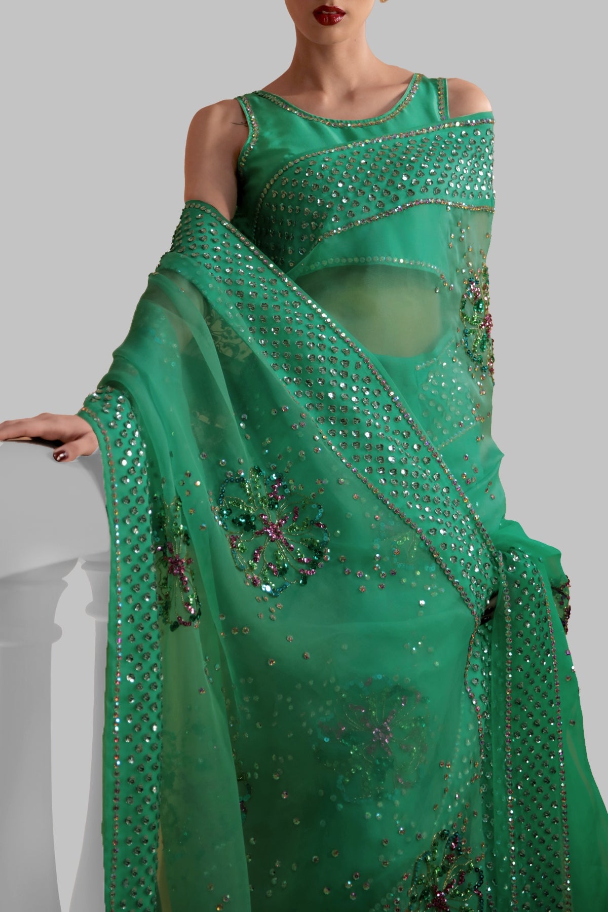 Spring Bud Embellished Organza Sari