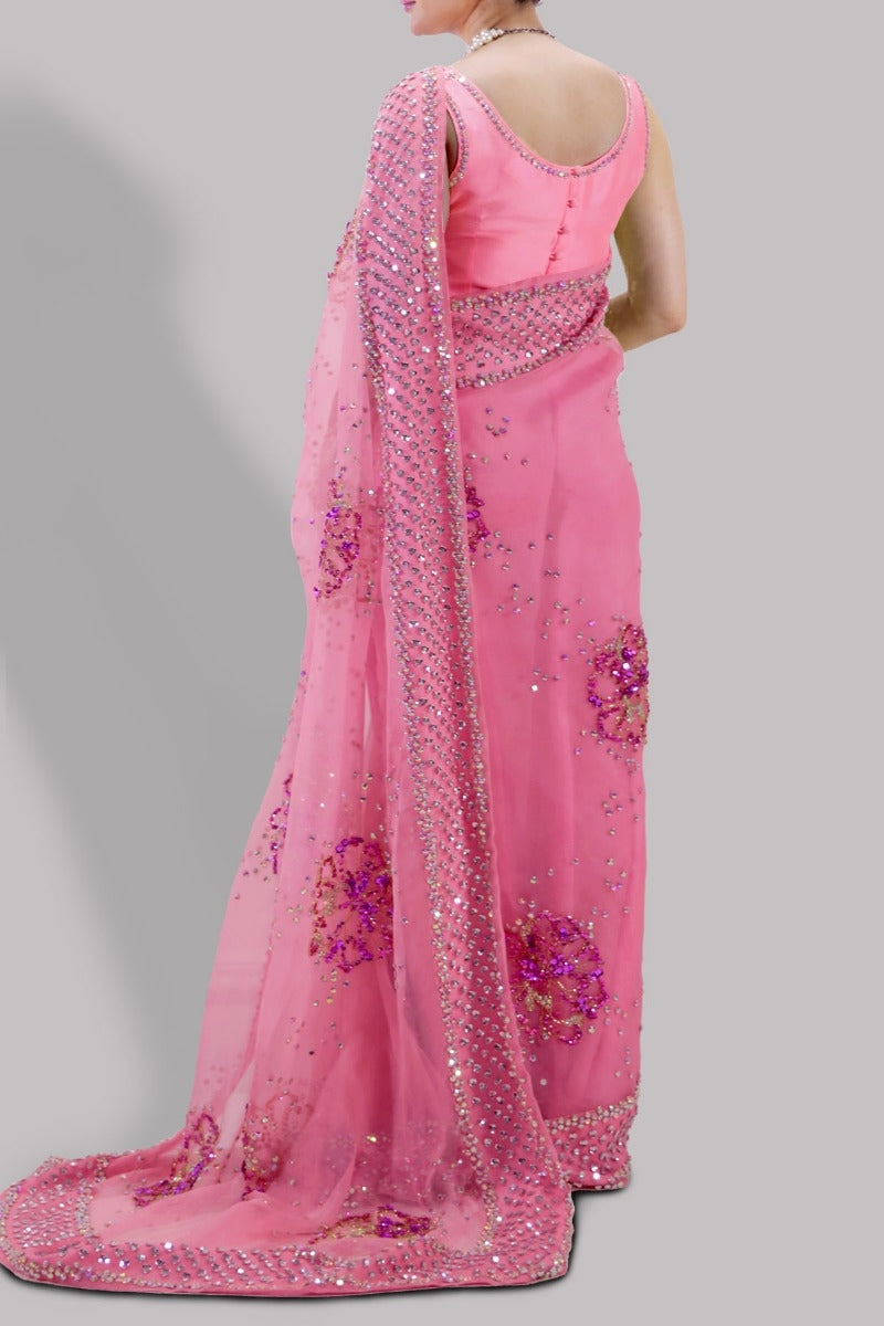 Sachet Pink Embellished Organza Sari