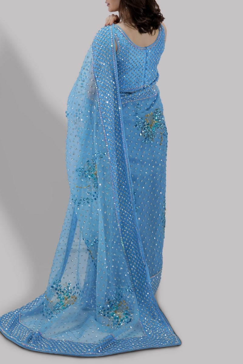 Bonnie Blue Embellished Organza Sari