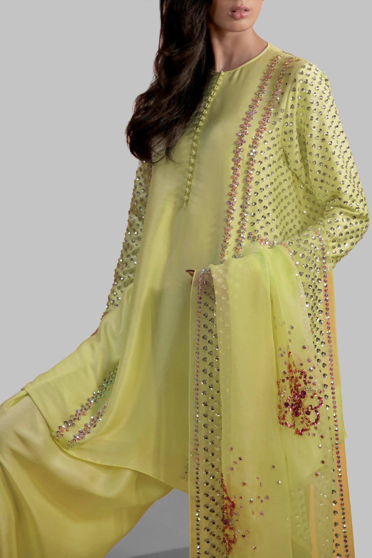Verbena Yellow Embellished Raw Silk Set
